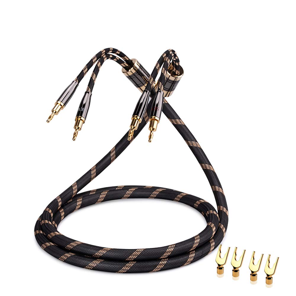 High-Quality SKW Single Audiophile Speaker Cable - Gold Plated Banana Spade Connector, Nylon Braid, HiFi Sound (26.2ft/8M) - Perfect for Home Theater, Studio Monitors & Audiophile Systems