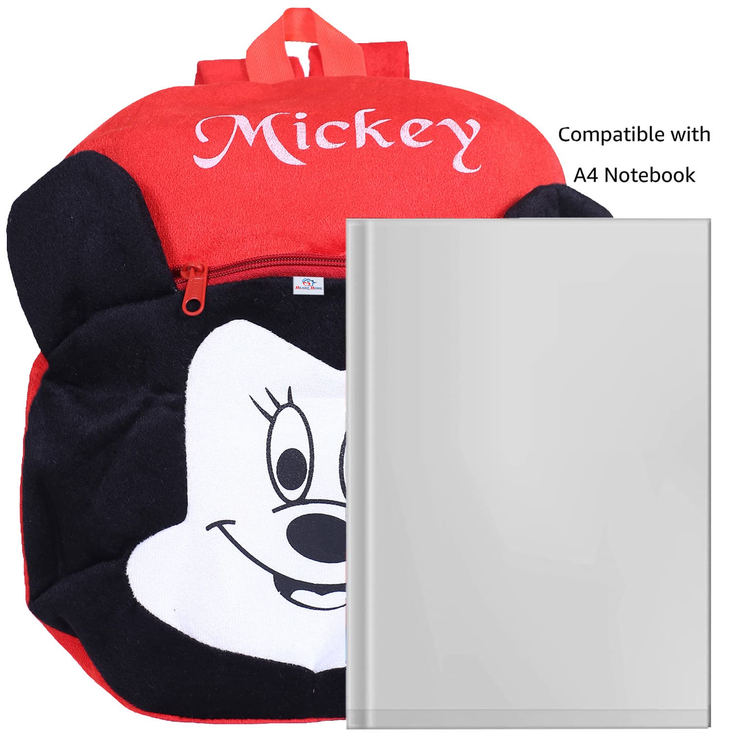 Disney Mickey Mouse Plush Backpack for School & Travel - 2 Compartment Velvet Bag with Zipper Closure, Cute Mickey Face Design (Red) - Perfect for Kids, College Students, Theme Park Visits & Daily Use