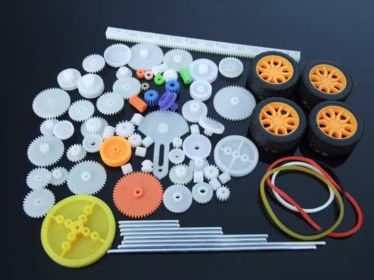 82Pcs Robot Gear Parts Kit - Belt, Spindle, Worm Gear, Pulley, Shaft for DIY Robots & RC Cars | STEM Educational Toys for Kids & Adults | Perfect for Robotics Projects, Science Experiments & RC Vehicle Repair