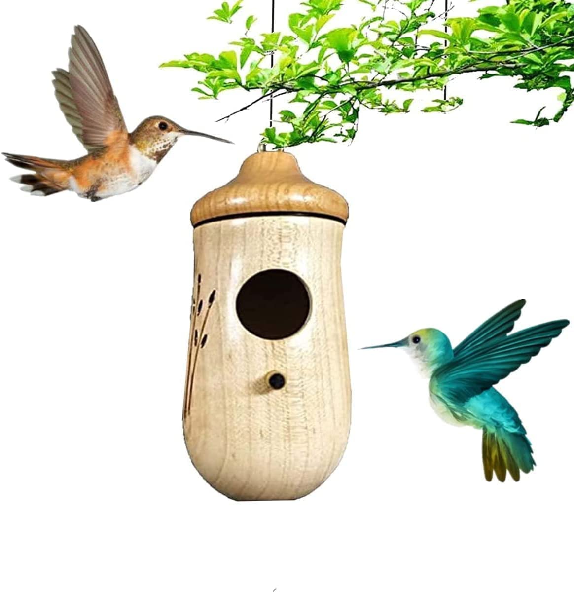 2022 Wooden Hummingbird House for Outdoor Hanging - Natural Bird Nesting Shelter for Garden, Yard & Patio - Attract Hummingbirds to Your Backyard