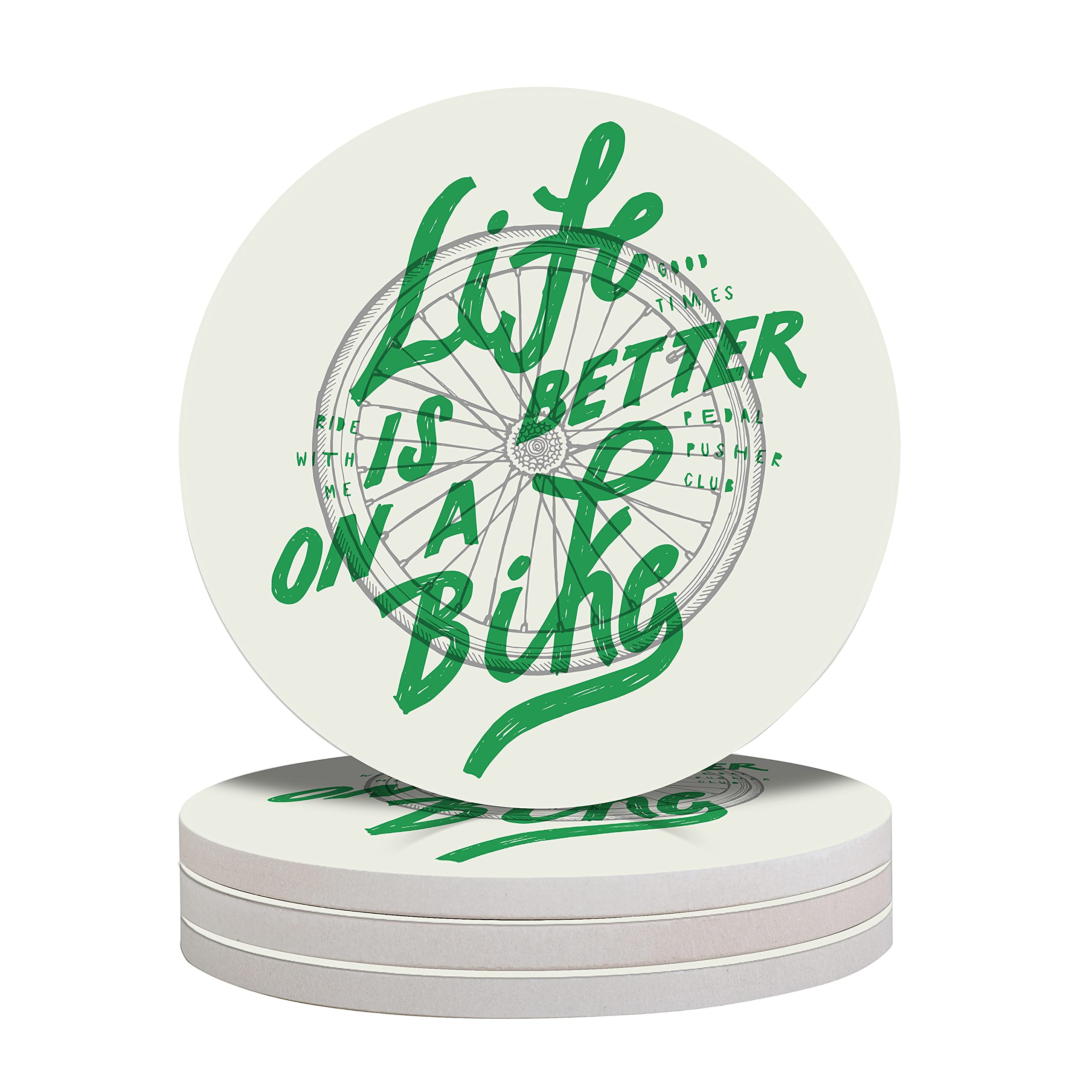 Premium Ceramic Stone Drink Coasters Set of 4 - Absorbent Round Coasters with Cork Base for Coffee Mugs, Glasses & Table Protection - Perfect for Home, Office & Bike Enthusiasts