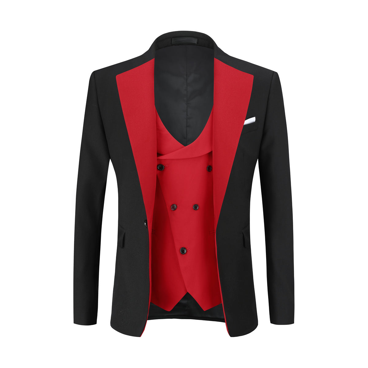 Stylish Men's 3-Piece Slim Fit One Button Color Block Suit - Red | Perfect for Weddings, Business Meetings & Formal Events