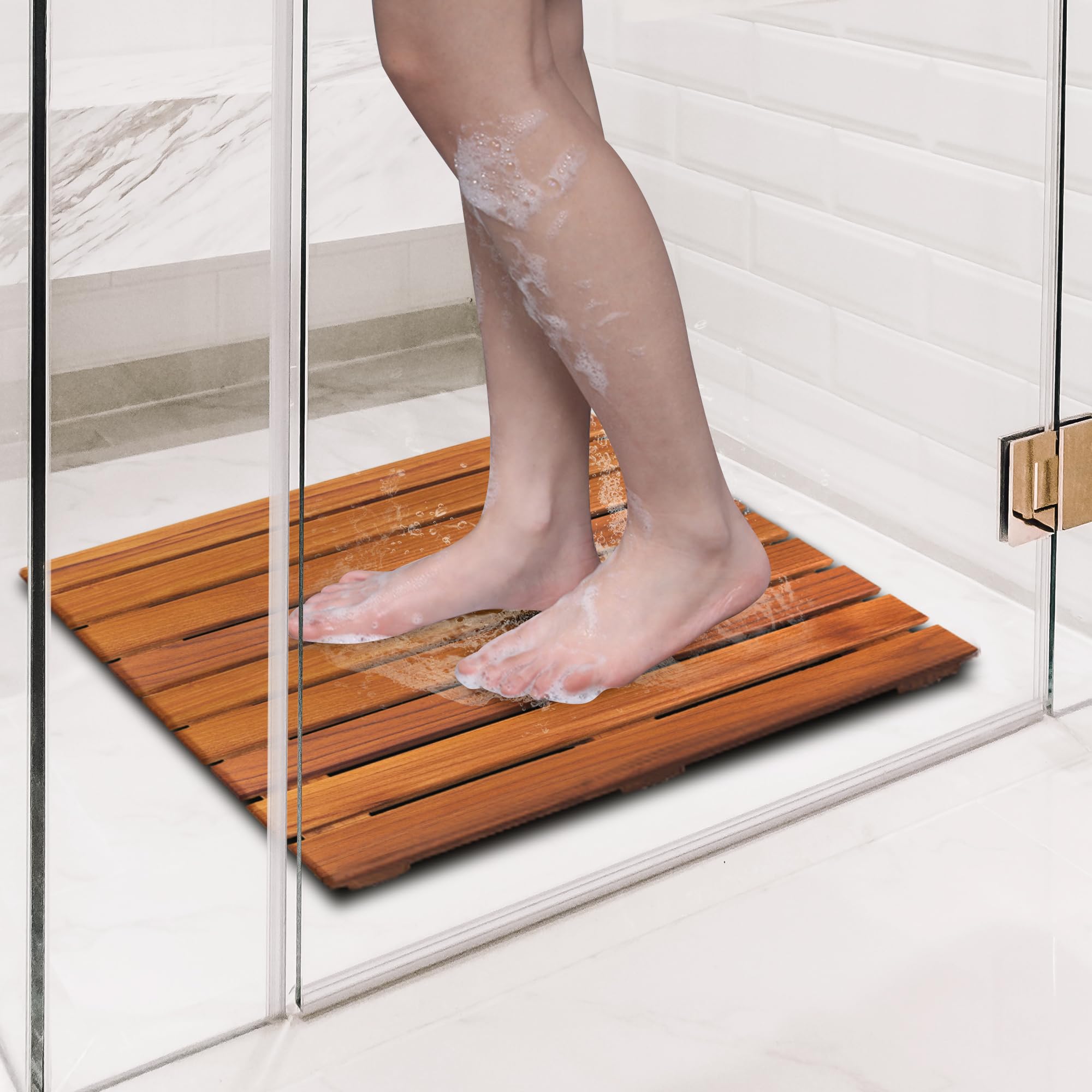 Premium Teak Shower Mat - Non-Slip Bath Mat for Bathtub & Spa - 20