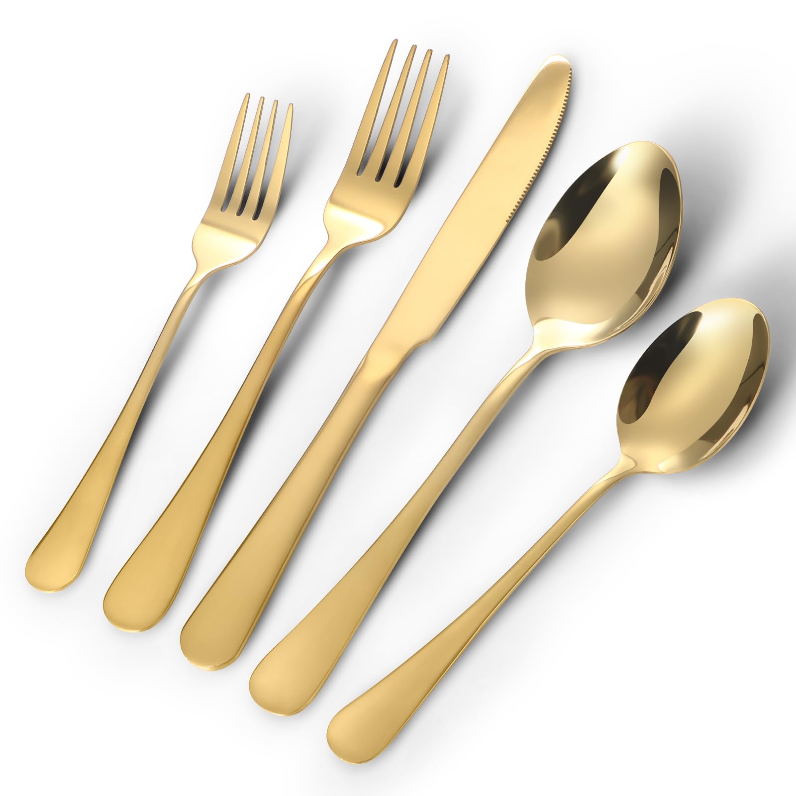 53-Piece Gold Silverware Set for 8 - Premium 18/10 Stainless Steel Flatware Set with Steak Knives & 5-Piece Serving Utensils - Elegant Cutlery Set for Restaurants, Hotels & Home Dining - Dishwasher Safe - Perfect for Dinner Parties, Weddings & Formal Events