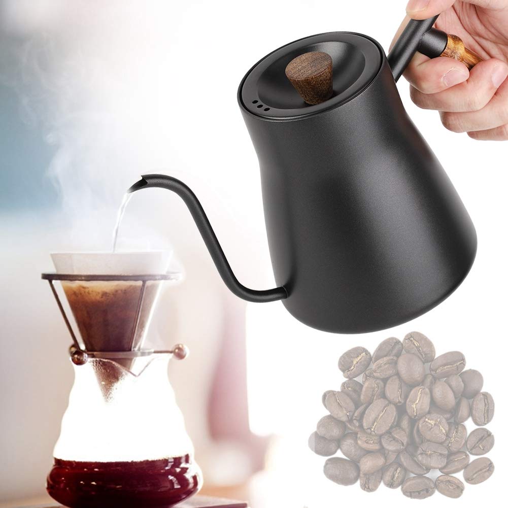 Premium Stainless Steel Coffee Teapot - 850ml Drip Over Kettle with Wooden Handle for Pour Over Coffee & Loose Leaf Tea | Ideal for Home, Office & Cafe Use | No Thermometer Included