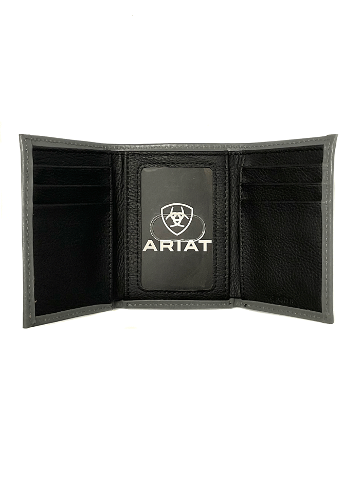 Ariat A3542404 Men's Tri-Fold Logo Wallet - Grey & Red - Durable Leather Wallet for Everyday Use & Travel