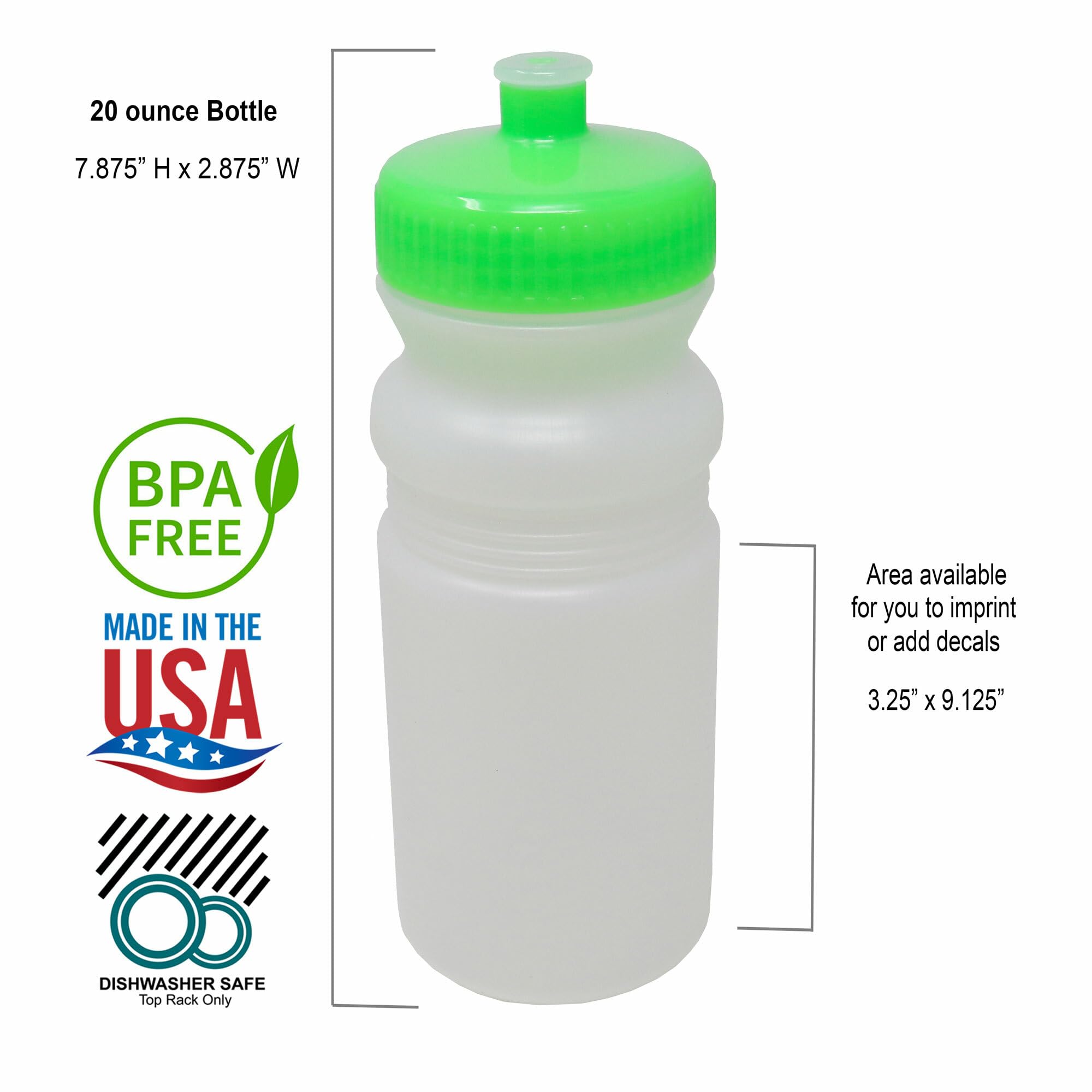 Rolling Sands 20oz BPA-Free Sports Water Bottles 100 Pack - Dishwasher Safe, Made in USA | Perfect for Gyms, Schools, Offices & Team Events