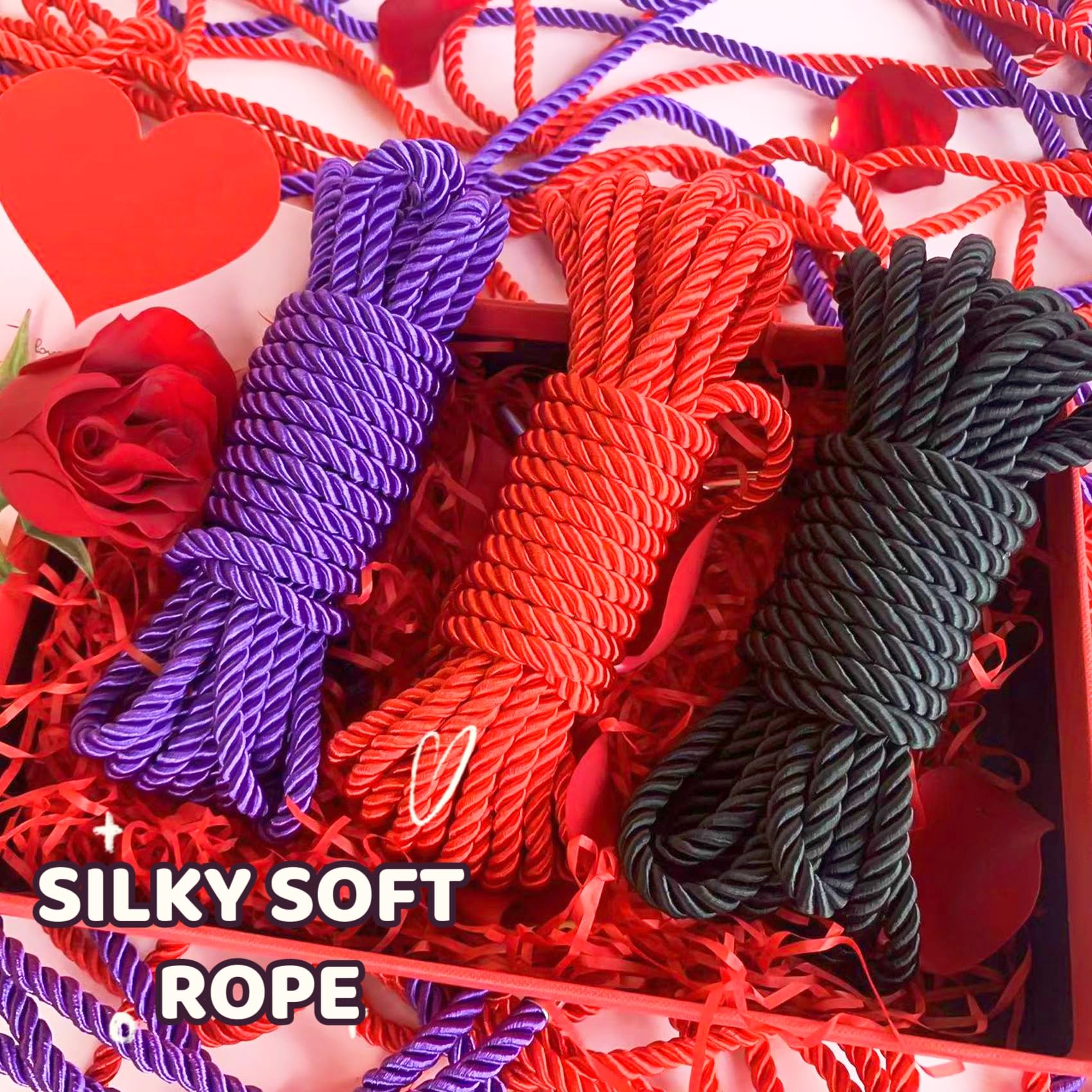 Premium BDSM Bondage Shibari Rope Kit - 32ft 8MM Adult Fetish Restraint Set for Couples (3 Colors) | Beginner Friendly Sex Toys for Women & Men | Bedroom Play, Sensual Exploration & Kink Scenes