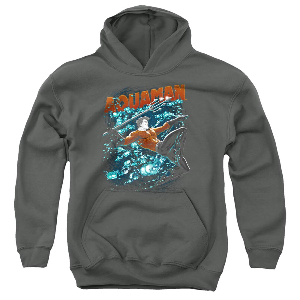 Trevco JLA Aqua Bubbles Unisex Youth Pullover Hoodie - Superhero Graphic Hooded Sweatshirt for Kids & Teens - Perfect for School, Casual Wear & Superhero Fans