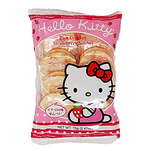 Kali Dreams Hello Kitty Strawberry Rice Crackers - Delicious Japanese Senbei Snacks for Adults & Kids - Perfect for On-the-Go, Birthday Parties, School Lunches & Gift Baskets - Pack of 2