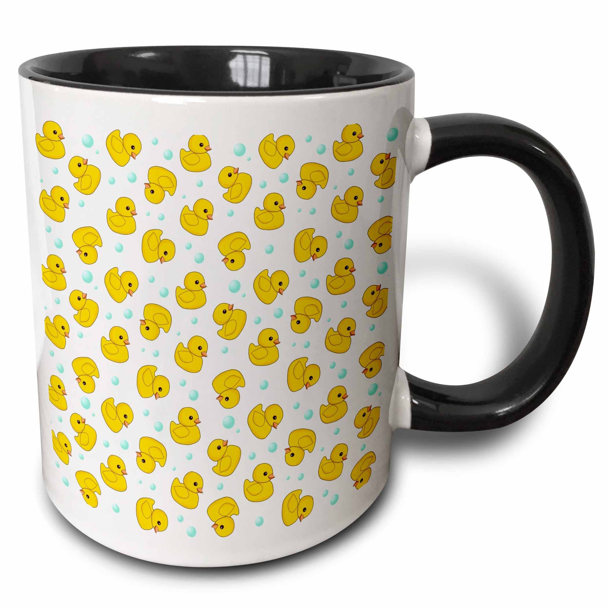 3D Rose Cute Rubber Duck Pattern Two Tone Black Mug 11oz - Kawaii Yellow Ducks & Soap Bubbles Design - Perfect for Coffee, Tea & Office Use - Funny Gift for Duck Lovers