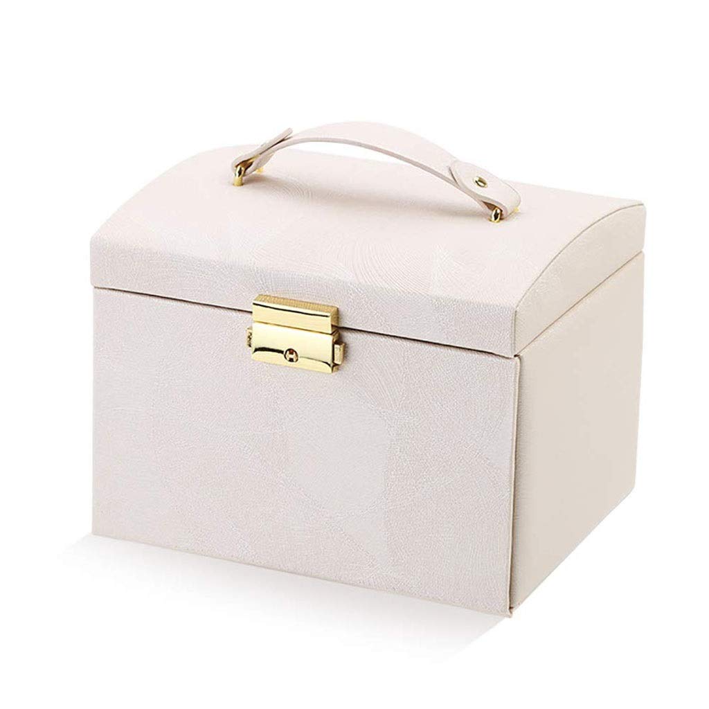 XJJZS Jewelry Box Organizer with Lock - PU Leather Jewelry Storage Case for Necklaces, Rings & Earrings - Perfect for Travel, Home & Gift Giving (Beige)