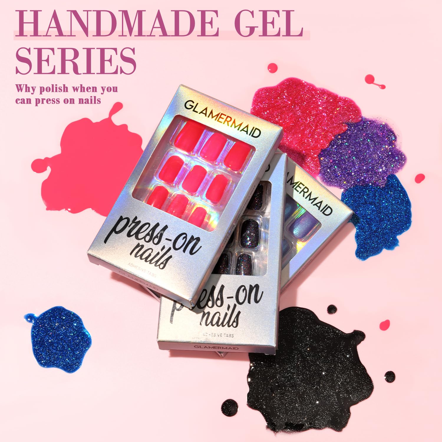 GLAMERMAID Dark Red Press on Nails - Extra Short Square Winter Gel Nails | Burgundy Fake Nails with Glossy Finish | Reusable Acrylic False Nails Kit for Women | Perfect for Parties, Weddings & Everyday Manicure