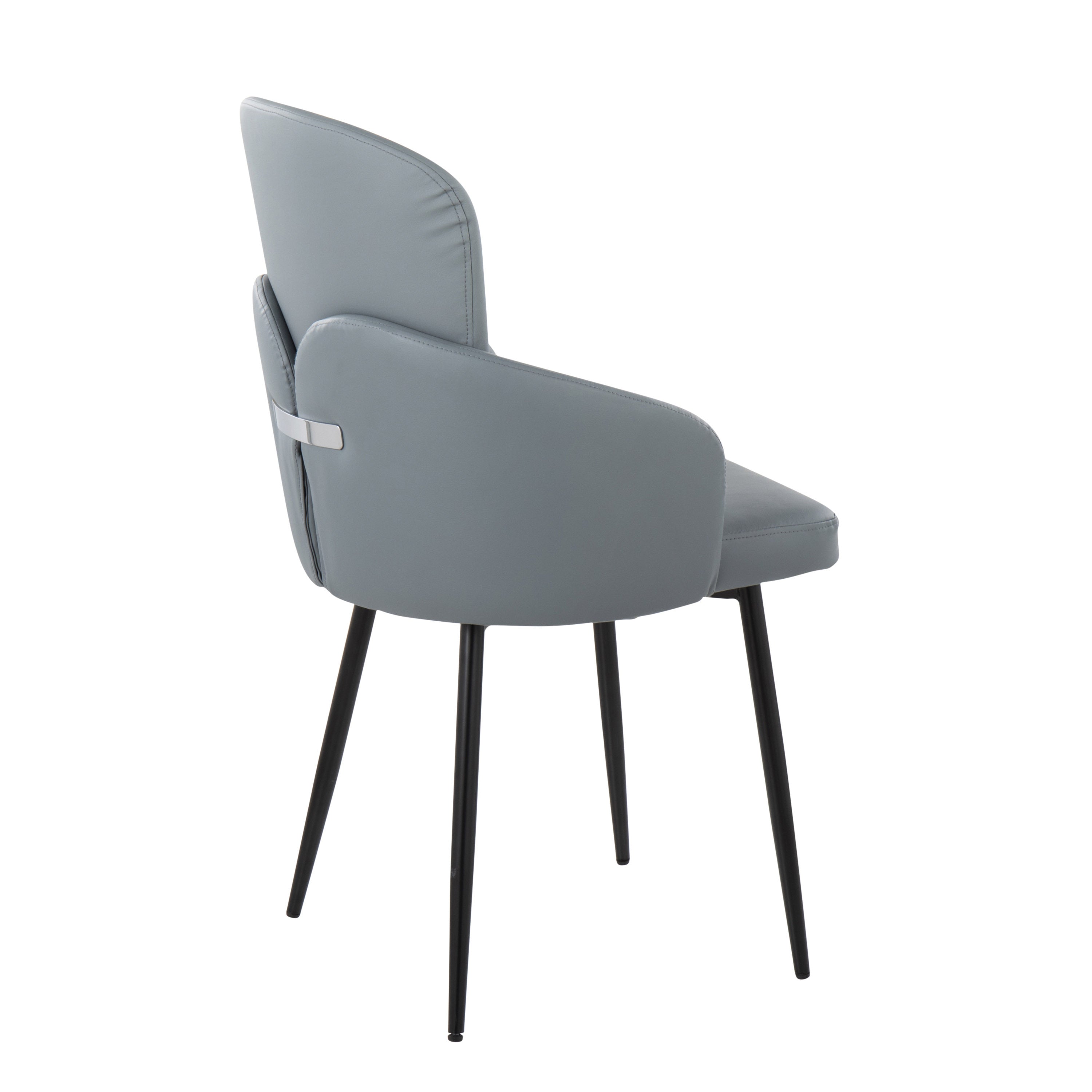 LumiSource Dahlia Modern Dining Chairs - Set of 2 Black Metal Frame with Gray Faux Leather Upholstery & Chrome Accents | Perfect for Contemporary Dining Rooms, Kitchen Nooks & Small Space Entertaining