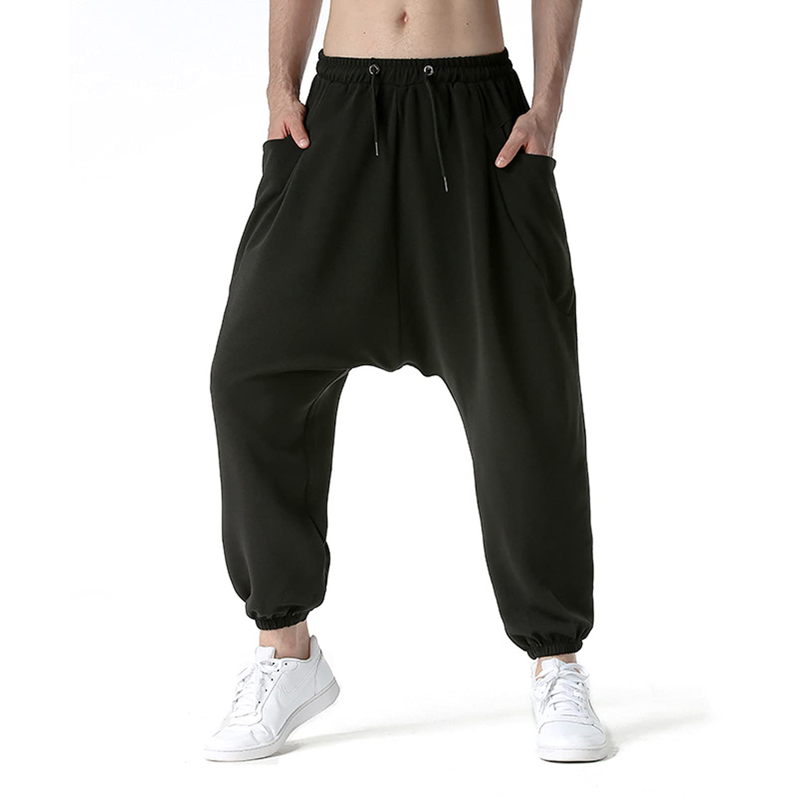 **Men's Stretch High Waisted Sweatpants - Loose Fit Fashion Hip Jeans, Black & Green, XL - Perfect for Casual Wear, Workout & Lounge**