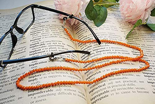 Manbhar Gems - Anti-Lost Beaded Mask Lanyard for Women & Men | Unisex Eyeglasses & Reading Glasses Holder | 74CM Crystal Glass Beads Face Mask Chain (Orange) | Perfect for Work, Travel & Daily Use