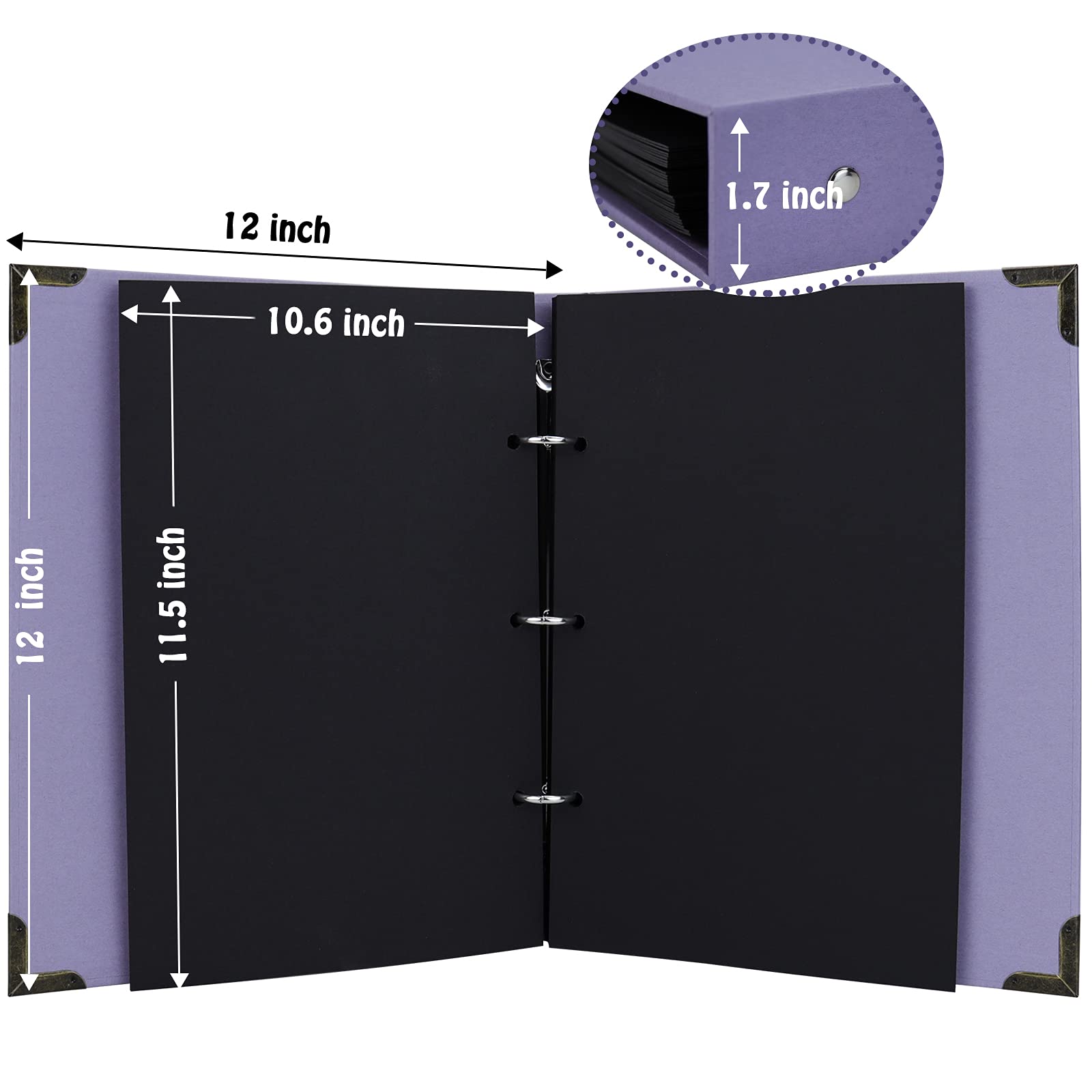Vienrose DIY Scrapbook Photo Album Kit - 60 Pages 12x12 Inch Hardcover with Pens, Tapes & Stickers - 3-Ring Removable Black Paper Scrapbooking for Wedding, Anniversary, Birthday & Memory Keeping (Purple)