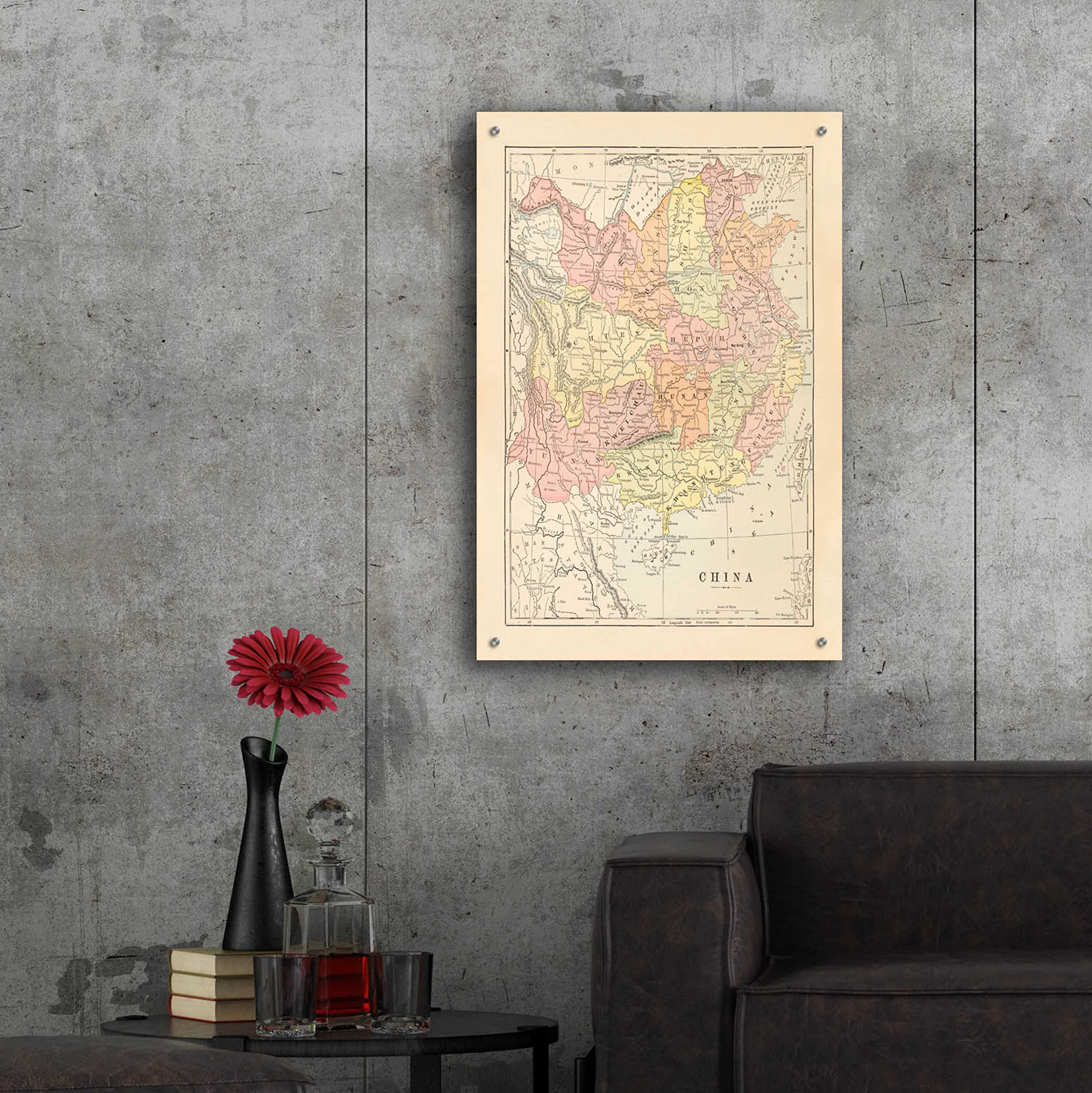 Epic 'Map of China' Wall Art Print by Wild Apple Portfolio - 24x36 Inch Acrylic Glass Framed Decor for Living Room, Office & Asian-Themed Spaces