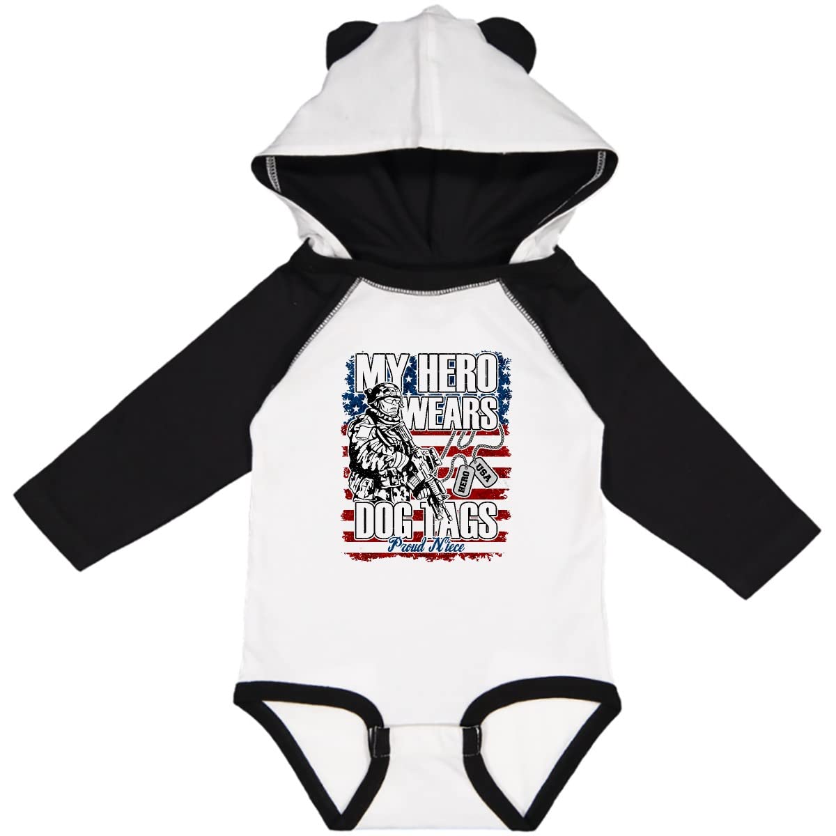 Inktastic Proud Military Dog Tags Flag Niece Long Sleeve Baby Bodysuit - Patriotic Outfit for Veterans Day, Memorial Day & Military Appreciation Events