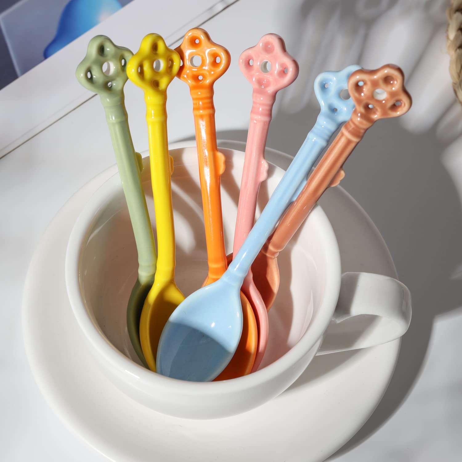 6-Piece Ceramic Espresso Spoon Set - Small Coffee & Demitasse Spoons for Dessert, Tea, Ice Cream - Perfect for Coffee Shops, Home Kitchens & Gift Giving