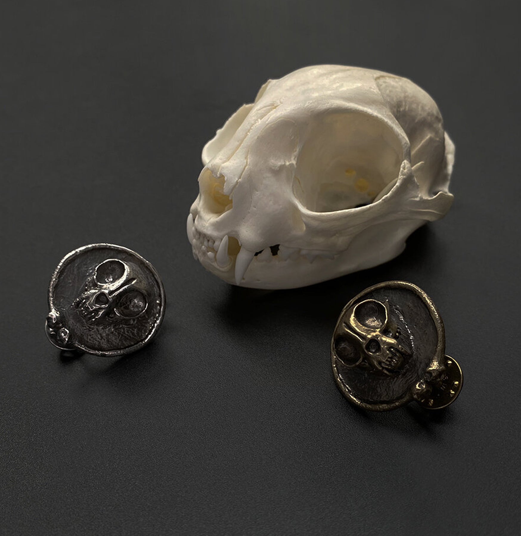 Familiars Cat Skull Pin - Gothic Jewelry for Women, Unique Halloween Accessory, Witchy Aesthetic Brooch - Perfect for Gothic Fashion, Cosplay & Dark Academia Style