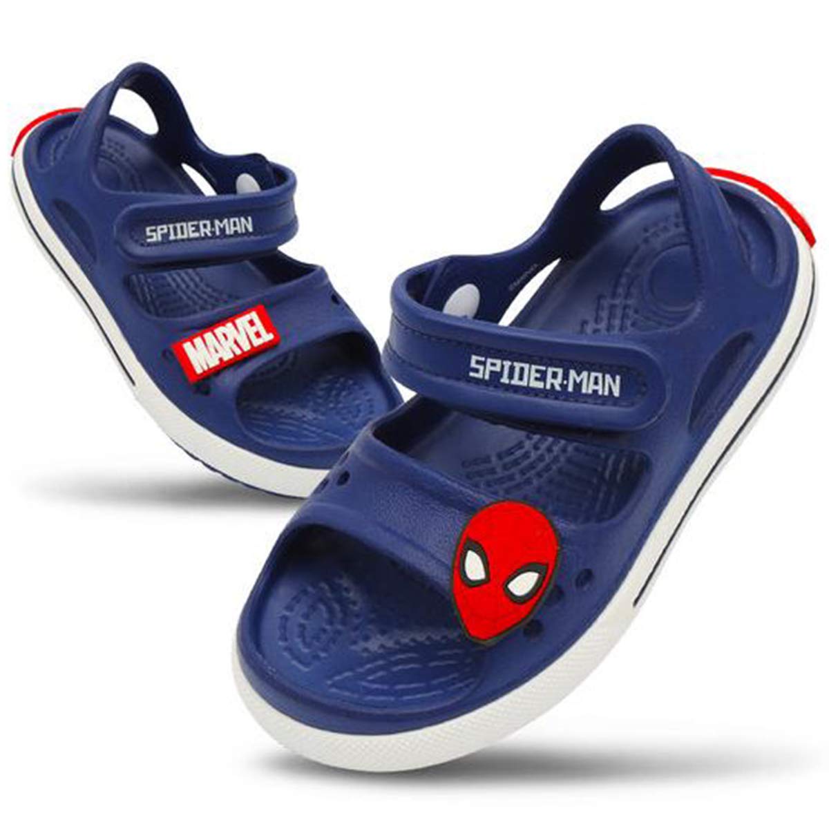 Spider Man Boys Sandals - Navy Blue EVA Hook & Loop Strap Water Shoes for Kids - Lightweight & Comfortable for Beach, Pool, and Outdoor Play