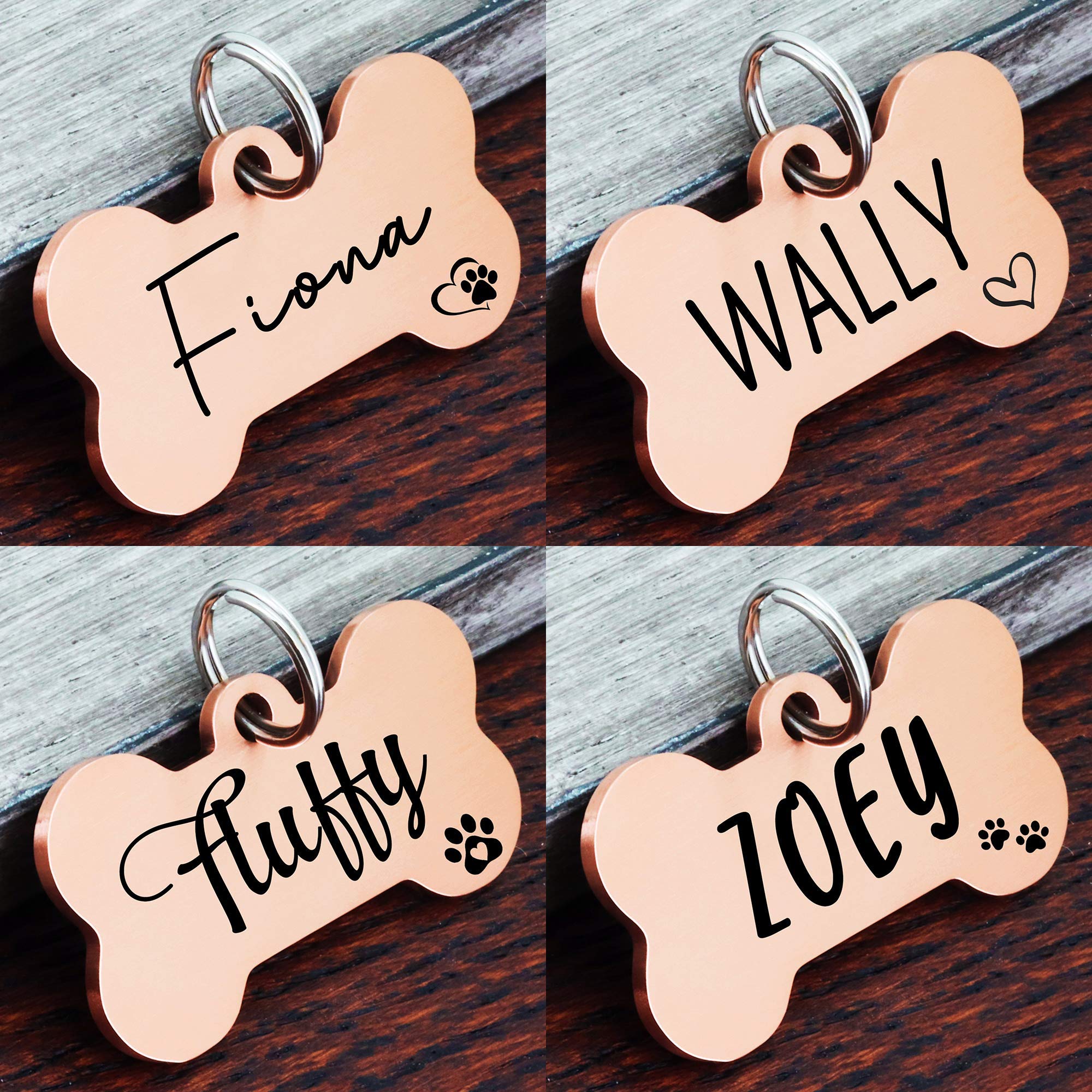Custom Stainless Steel Dog ID Tag - Personalized Engraved Pet Tag with Rose Gold Finish for Large Dogs | Durable Brushed Metal Bone Shape | Perfect for Daily Walks, Travel & Safety Identification