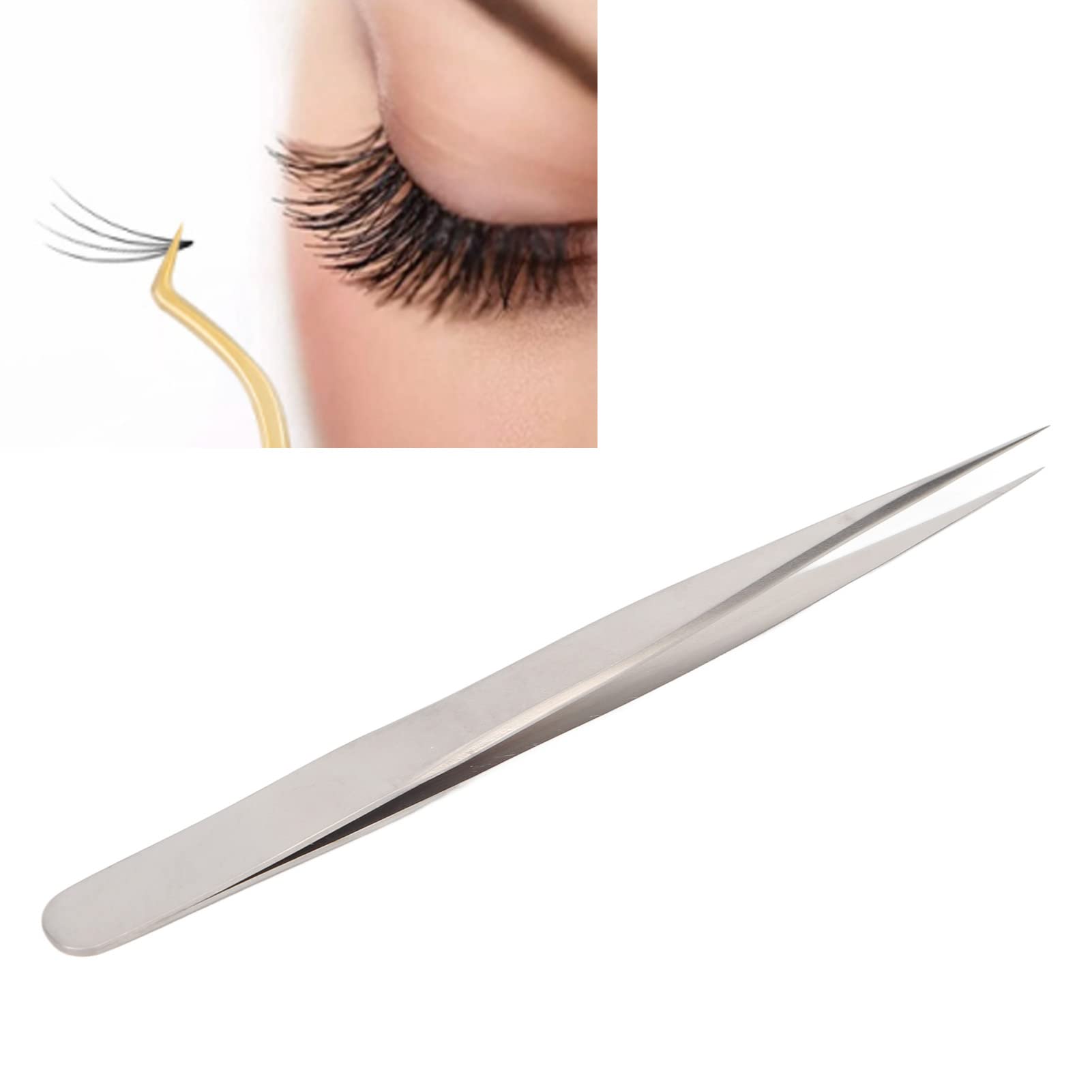 Professional Eyelash Extension Tweezers - Silver Straight Lash Grafting Tweezers for Precise Lash Application | Perfect for Salon Professionals & DIY Home Use