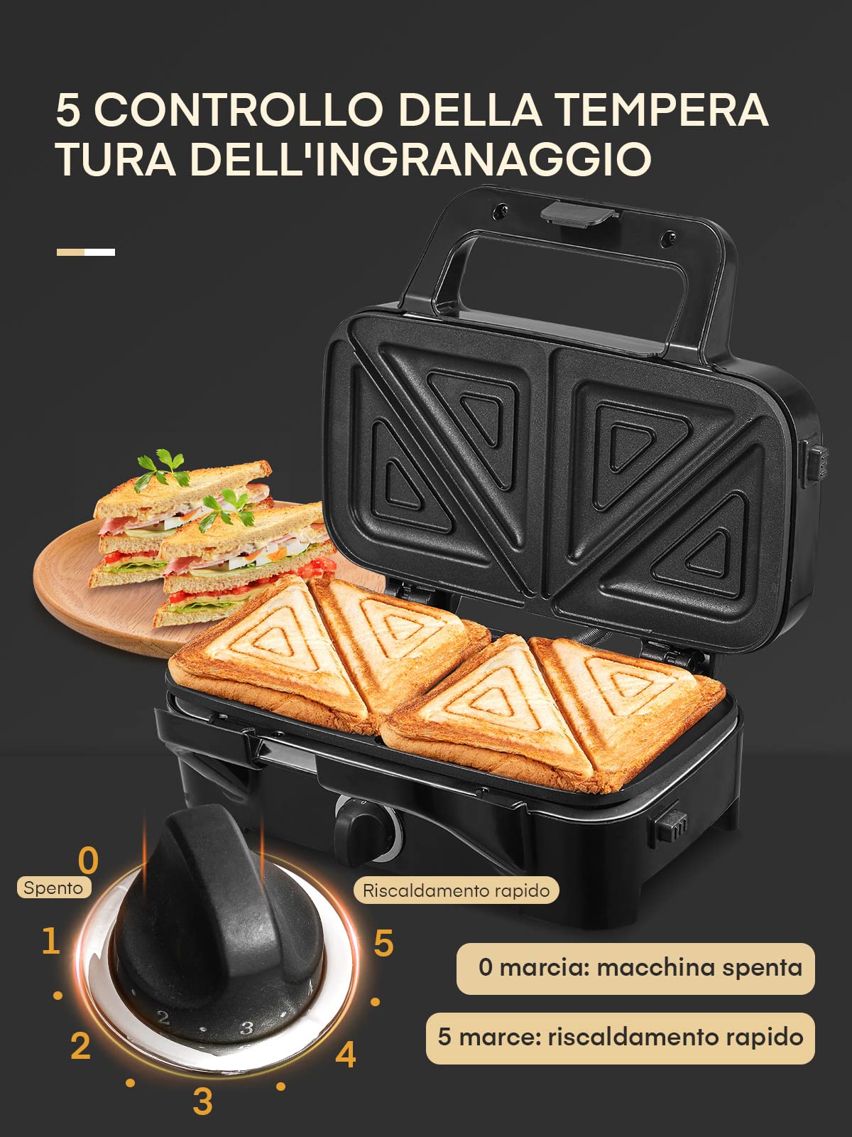 1200W 3-in-1 Sandwich Maker, Panini Press & Waffle Iron with 5 Temperature Settings, Non-Stick Coating & Cool-Touch Handle - Perfect for Breakfast, Snacks and Family Gatherings (Black)