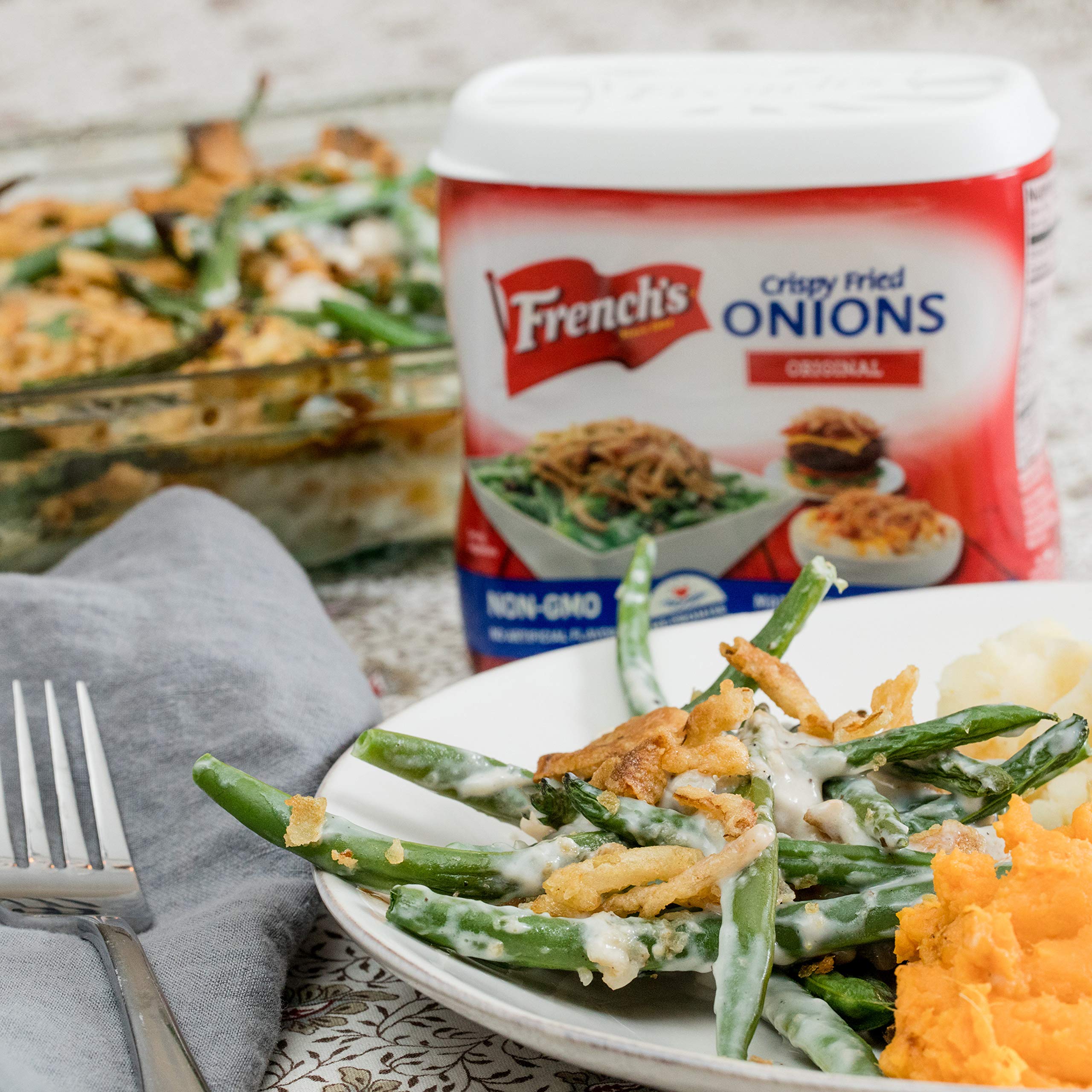 French's Original Crispy Fried Onions, 6 oz - Gluten-Free Topping for Salads, Casseroles & Green Bean Casserole - Crunchy Onion Garnish for Burgers, Hot Dogs & More