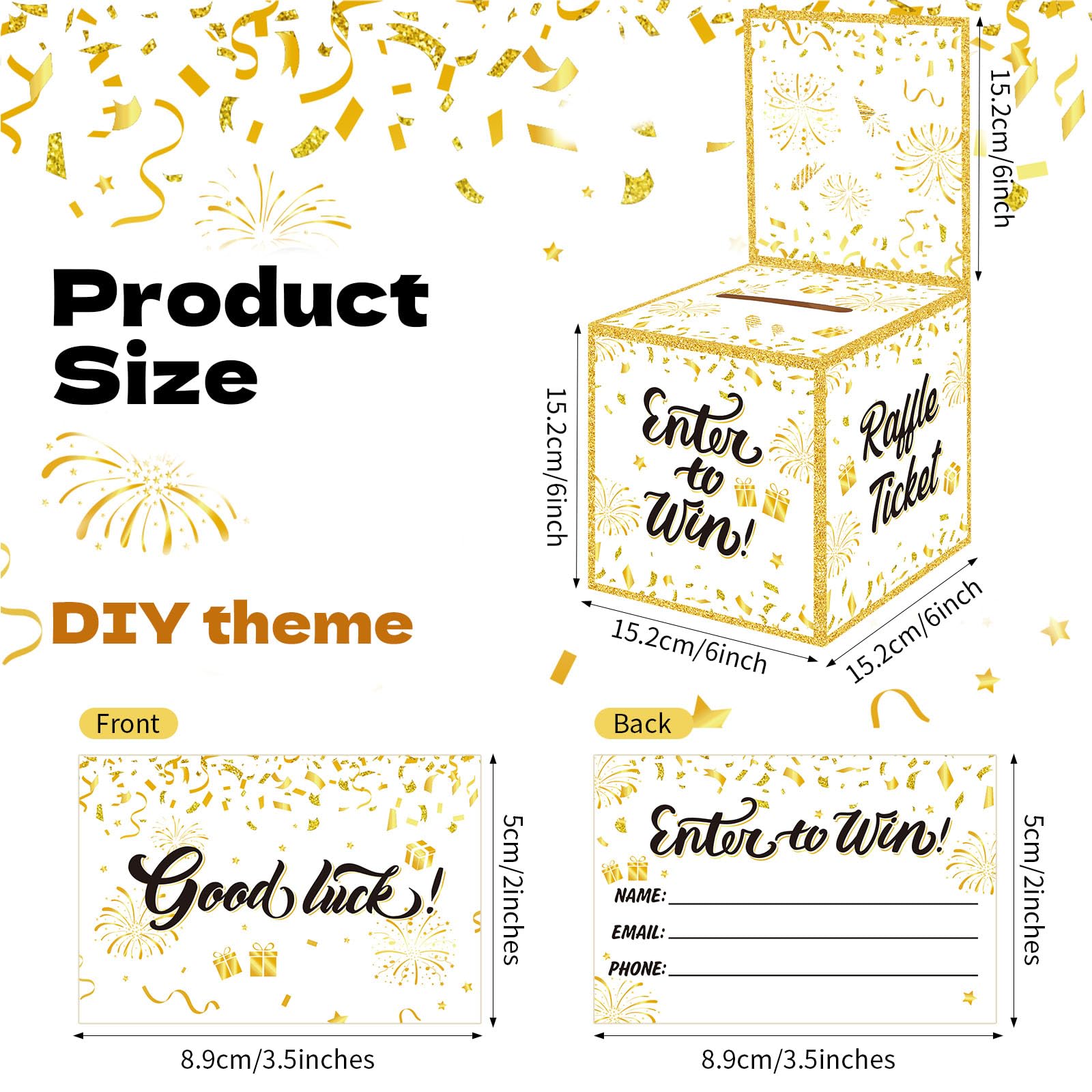 151 Pcs Gold Donation Box Ballot Box - Secure Suggestion Box with Raffle Tickets for Fundraising Events, Voting, Contests & Charity Collections | Includes Slot & Removable Header | Perfect for Schools, Churches, Community Events & Office Voting (Gold)
