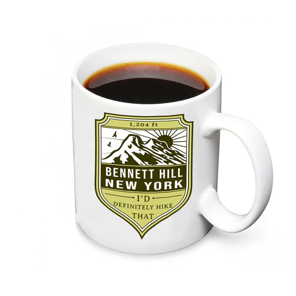 New York Themed 11oz White Ceramic Coffee Mug - Compatible with Bennett Hill 1204 ft United States Mountain Hiker Gifts - Microwave Safe Travel Mug for Hot Chocolate & Tea - Perfect for Camping, Office & Home Use