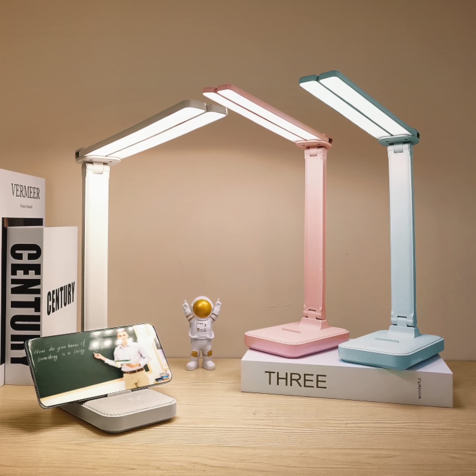 Pink Rechargeable Desk Lamp with 3 Lighting Modes - Portable Cute Small Battery-Operated LED Light for Kids, Home Office, Reading & Studying | Perfect for Dorm Rooms, Bedrooms & Nightstands
