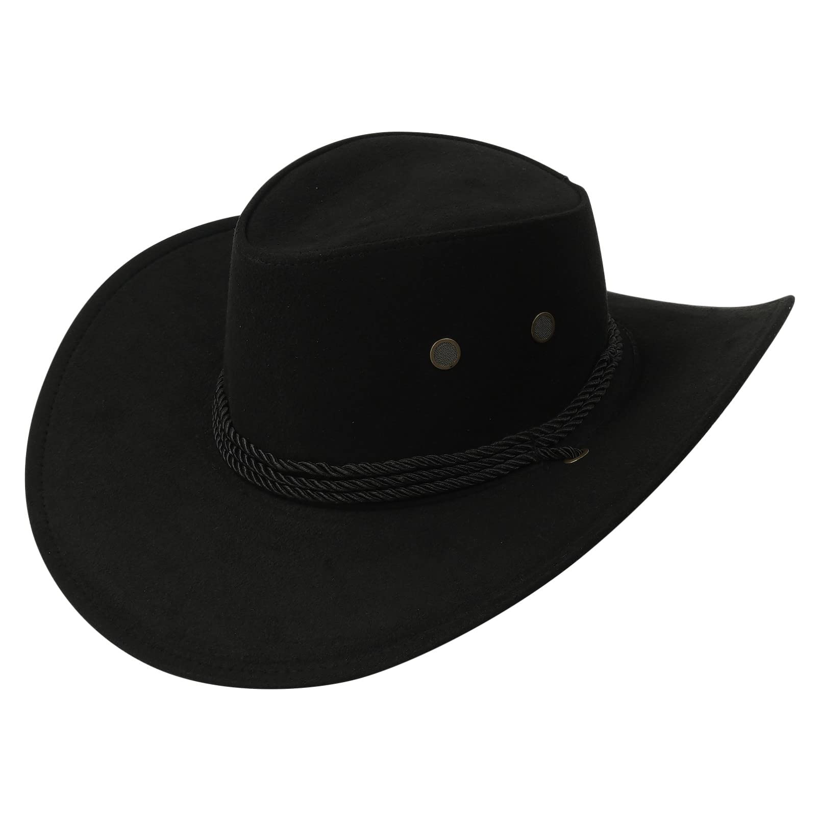 Men's & Women's Western Cowboy Hat - Flat Top Wide Brim Cowgirl Hat for Outdoor Riding, Travel & Country Style - Adjustable Drawstring (Black) | Perfect for Rodeo, Horseback Riding, Music Festivals & Country Themed Parties