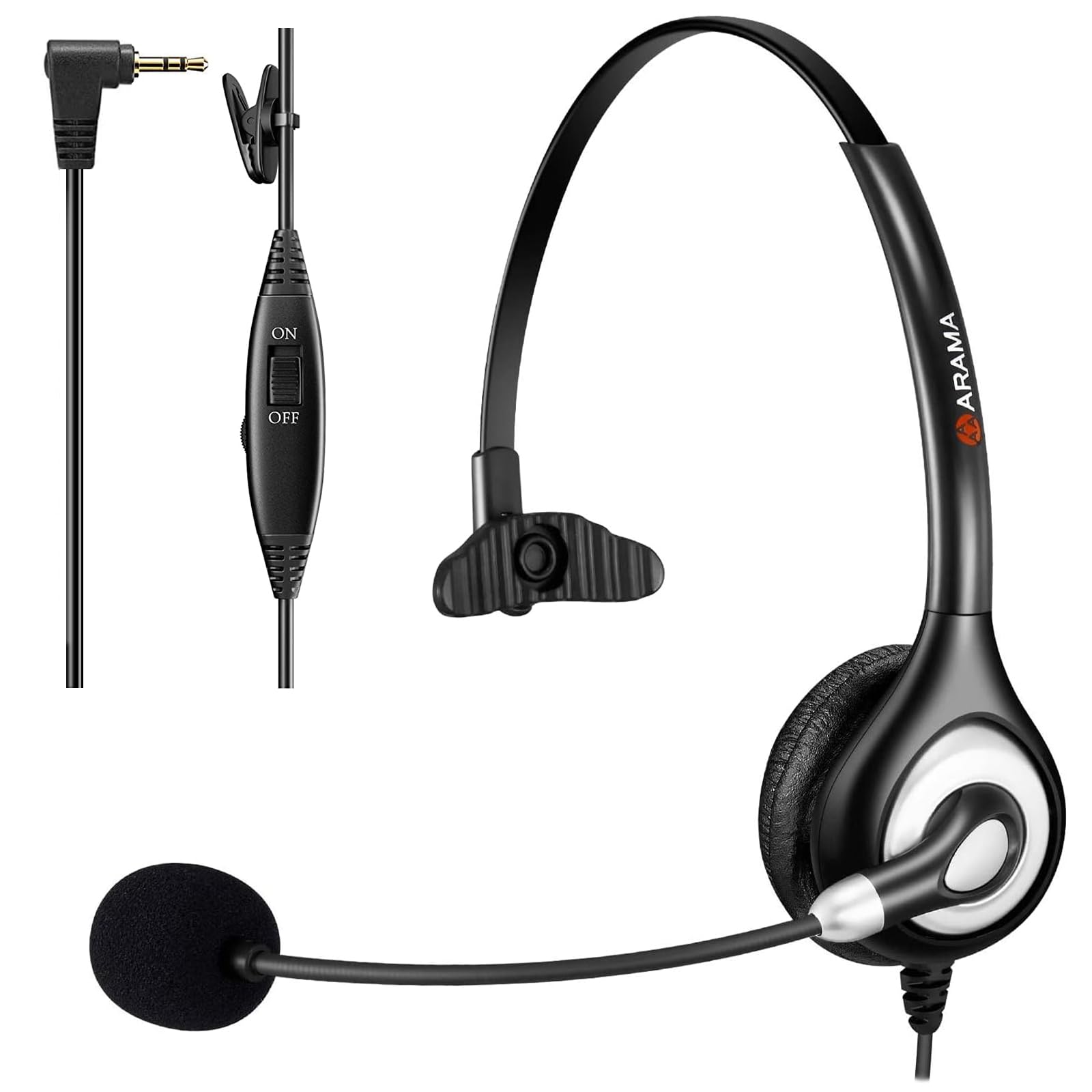 Noise Cancelling 2.5mm Phone Headset with Microphone & Volume Control - Compatible with Panasonic, AT&T, Gigaset, Cisco, Grandstream, Polycom Office Cordless Phones - Perfect for Call Centers, Remote Work & Business Communications