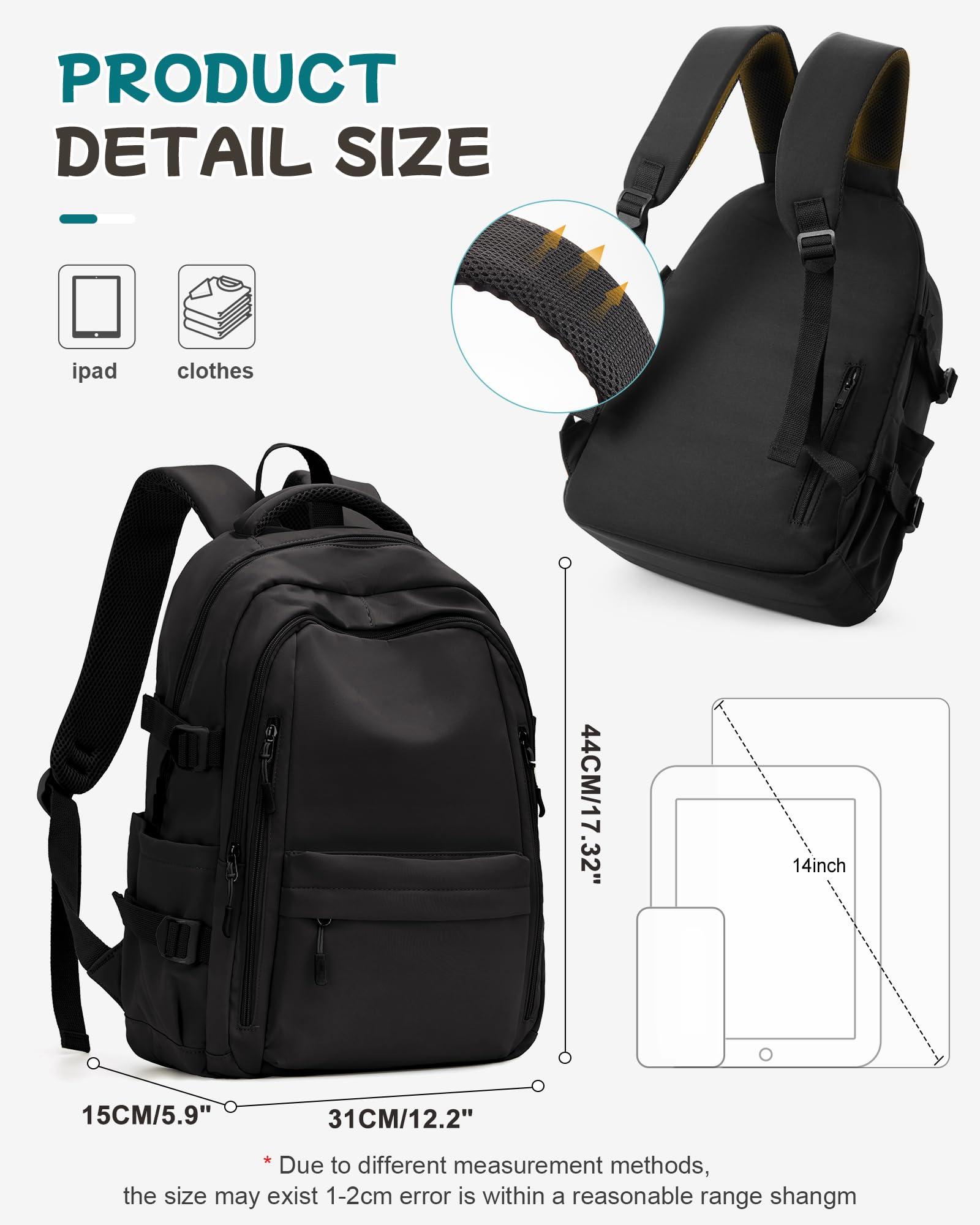 Lightweight School Backpack for Women & Men - Durable College Bookbag for High School Teens, Girls & Boys - Large Laptop Backpack for Travel & Work - Black - Perfect for Daily Commute, Campus Life & Business Trips