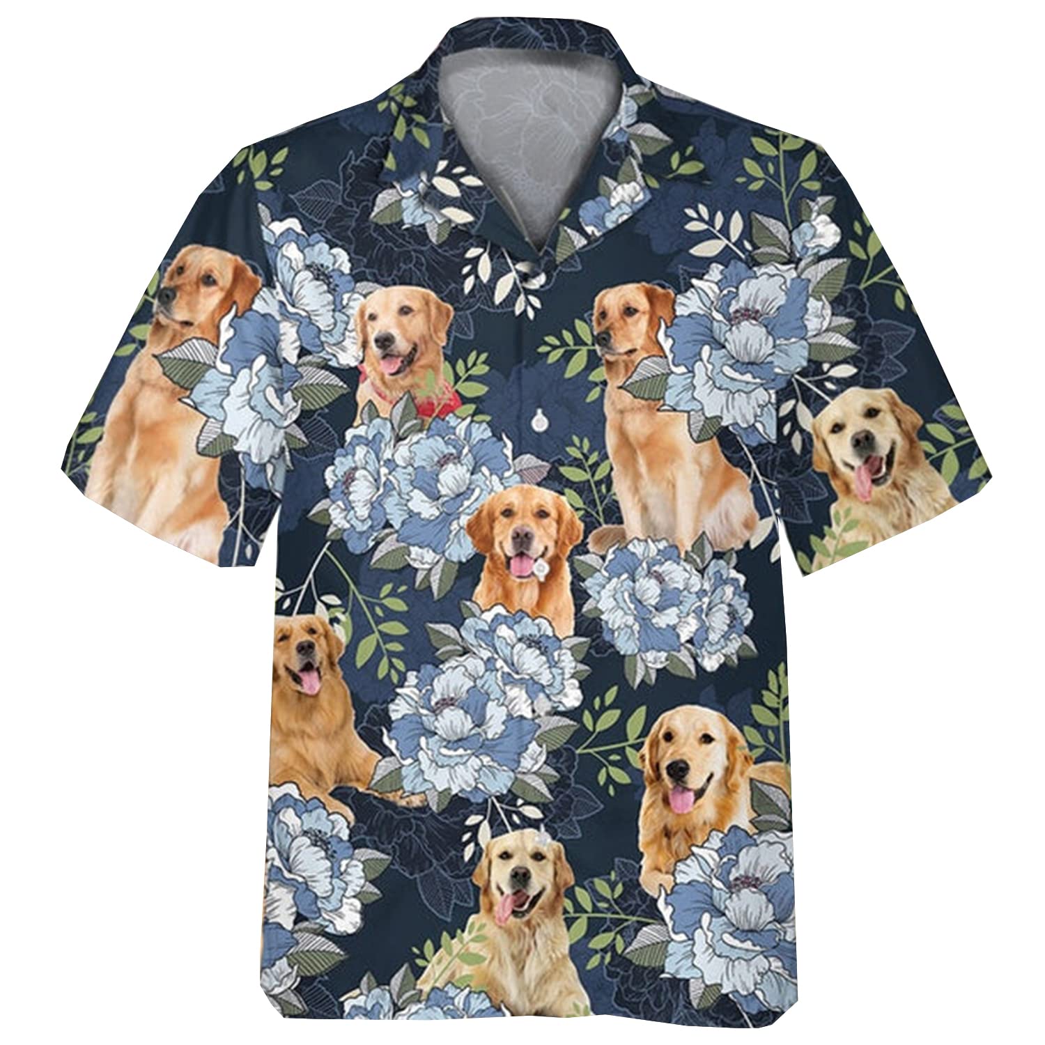 **Men's Tropical Peony Hawaiian Shirt - Short Sleeve Button Down Shirt for Dog Lovers | Beach Vacation, Summer Party & Casual Wear**