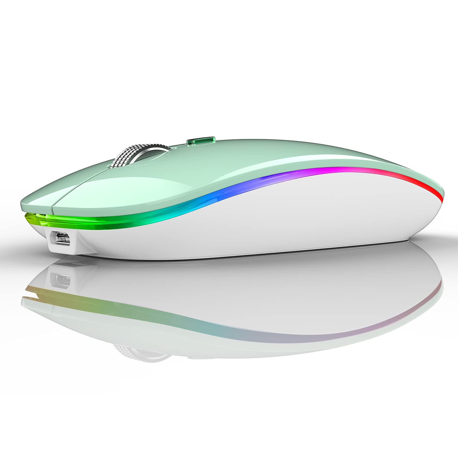TENMOS Wireless Bluetooth Mouse - Slim Rechargeable Silent Mouse with LED, Bluetooth 5.1 & USB 2.4GHz for Laptop, MacBook, iPad (OS 13+) - Mint Green | Perfect for Office, Home & Travel Use