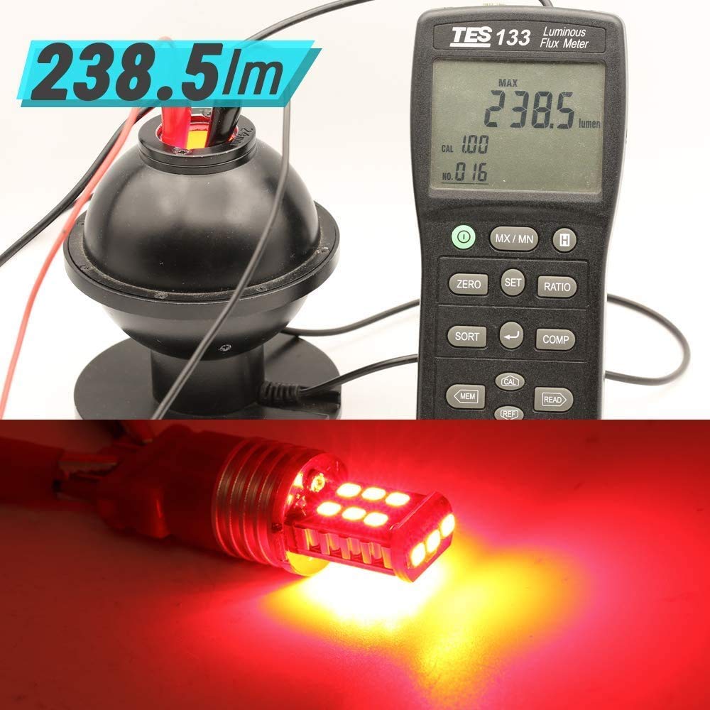 Syneticusa 3156 3157 Red LED Strobe Brake Light Bulbs - Super Bright Wedge High Power 3535 LED 12V Flashing Strobe Stop Lights - Replacement for Cars, Trucks, SUVs - Enhance Safety & Visibility for Night Driving & Emergency Situations