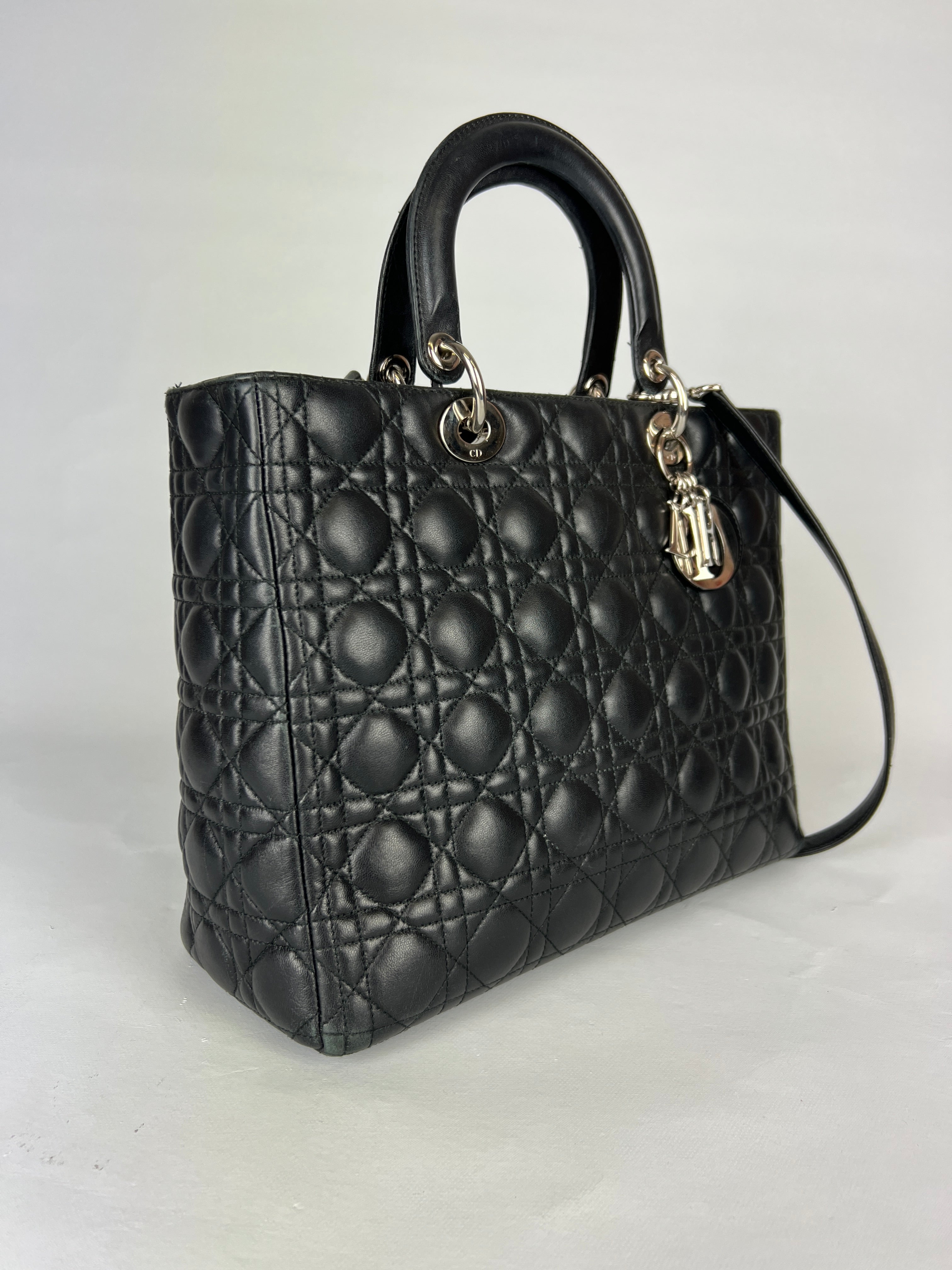 Dior Lady Large Black Leather Handbag - Luxury Designer Tote for Women | Perfect for Work, Travel & Evening Events