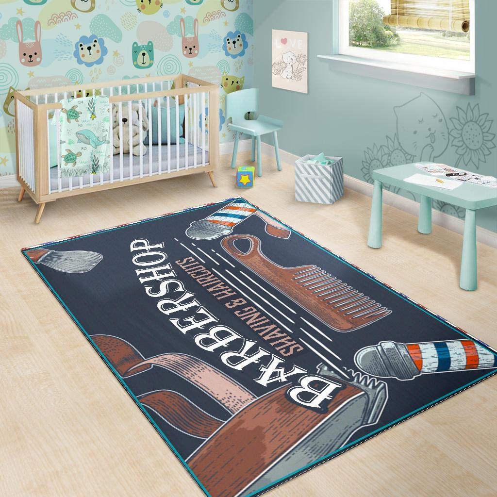 Barber Shop Area Rug - Non-Slip Floor Carpet for Living Room, Dining Room, Bedroom, Kitchen & Nursery | Durable Yoga Mat Alternative for Home Decor & Fitness Use
