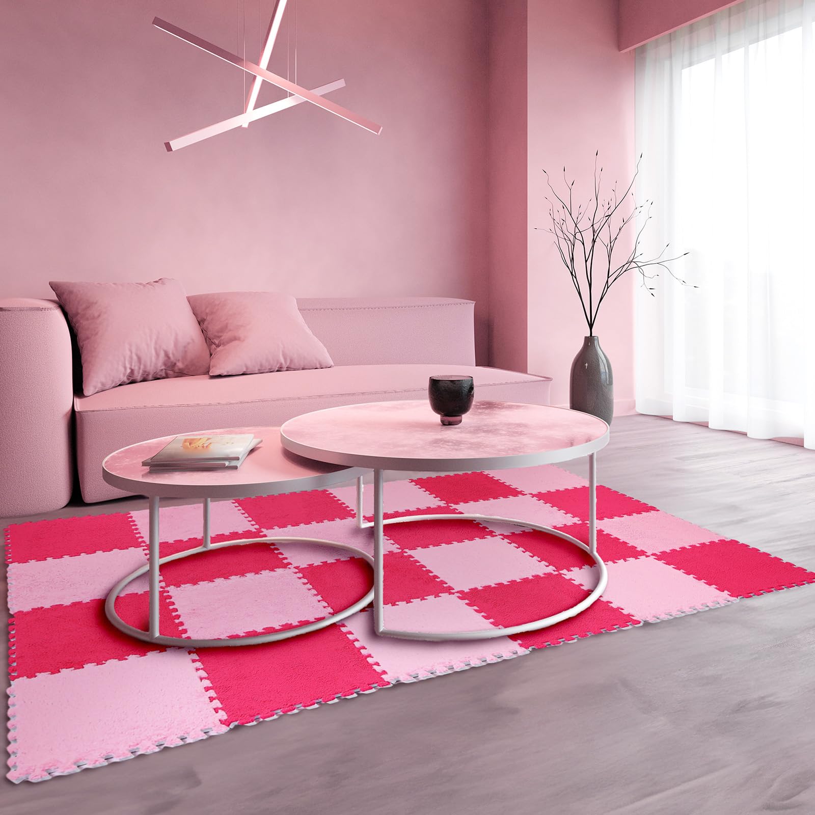 **Ceenna 60-Piece Soft Plush Puzzle Foam Floor Mat - Interlocking Play Mat for Kids, Baby Crawling, Gym & Living Room - Non-Slip, Washable, Durable (Pink & Rose Red) - Perfect for Playrooms, Daycares & Home Decor**