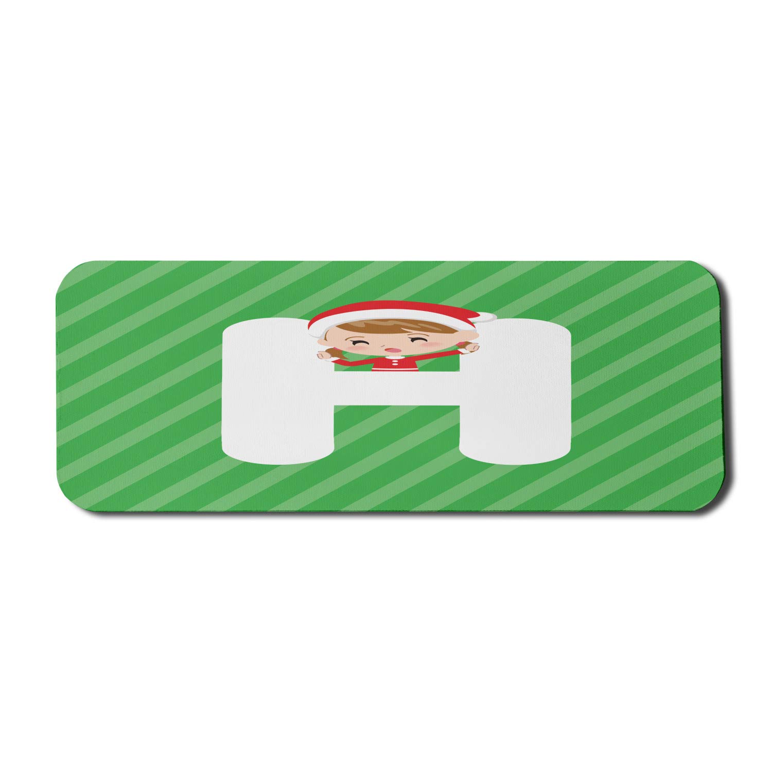 Ambesonne Christmas Alphabet Computer Mouse Pad - Letter H with Santa Hat Striped Design, Non-Slip Rubber Base, Large 31