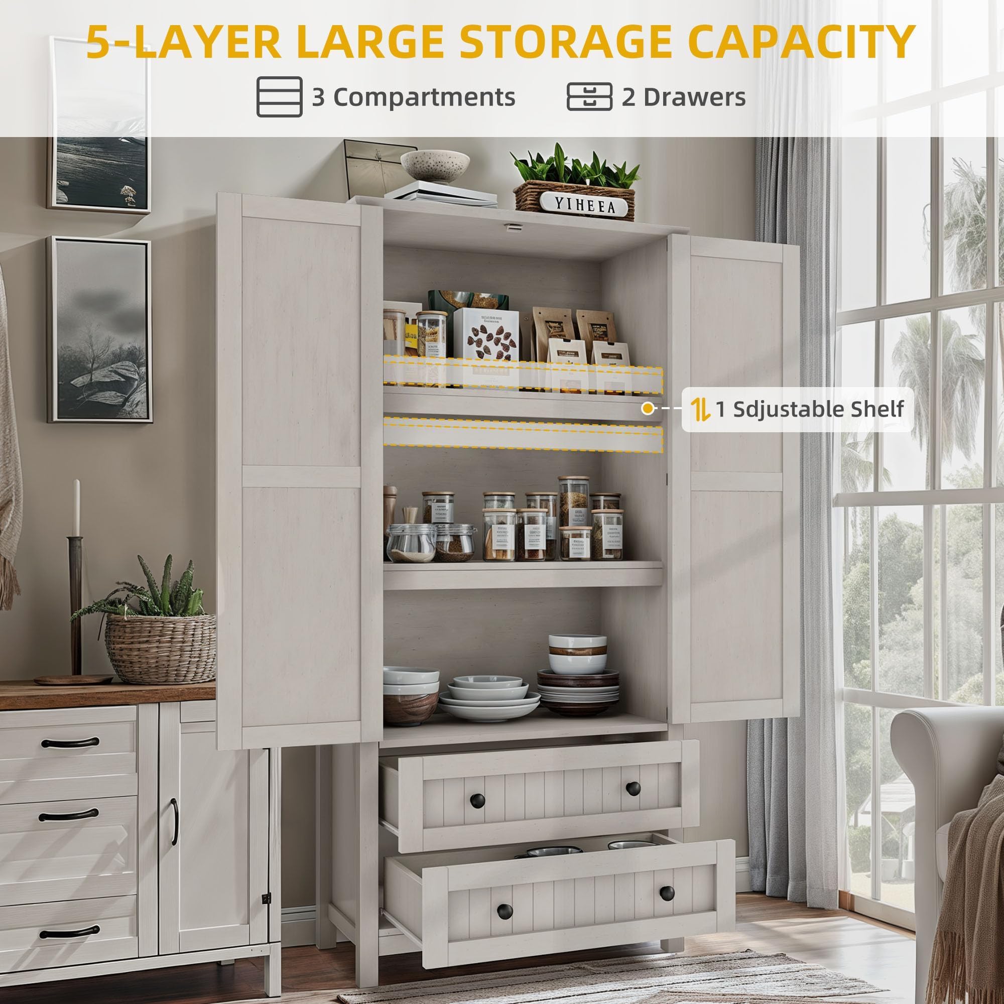 DWVO Farmhouse Kitchen Pantry Cabinet - 64.5