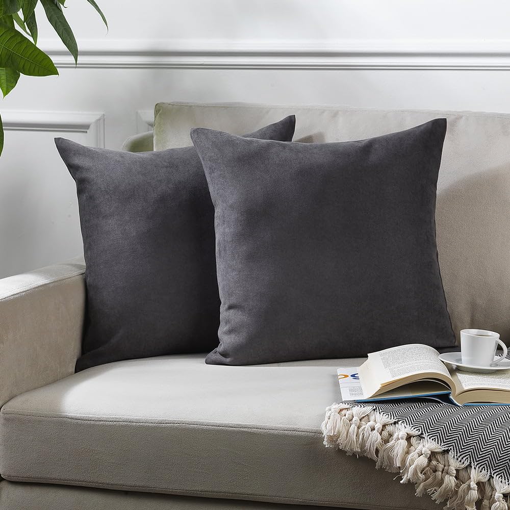 Velvet Look Solid Color Cushion Cover with Invisible Zipper - Set of 2 (22