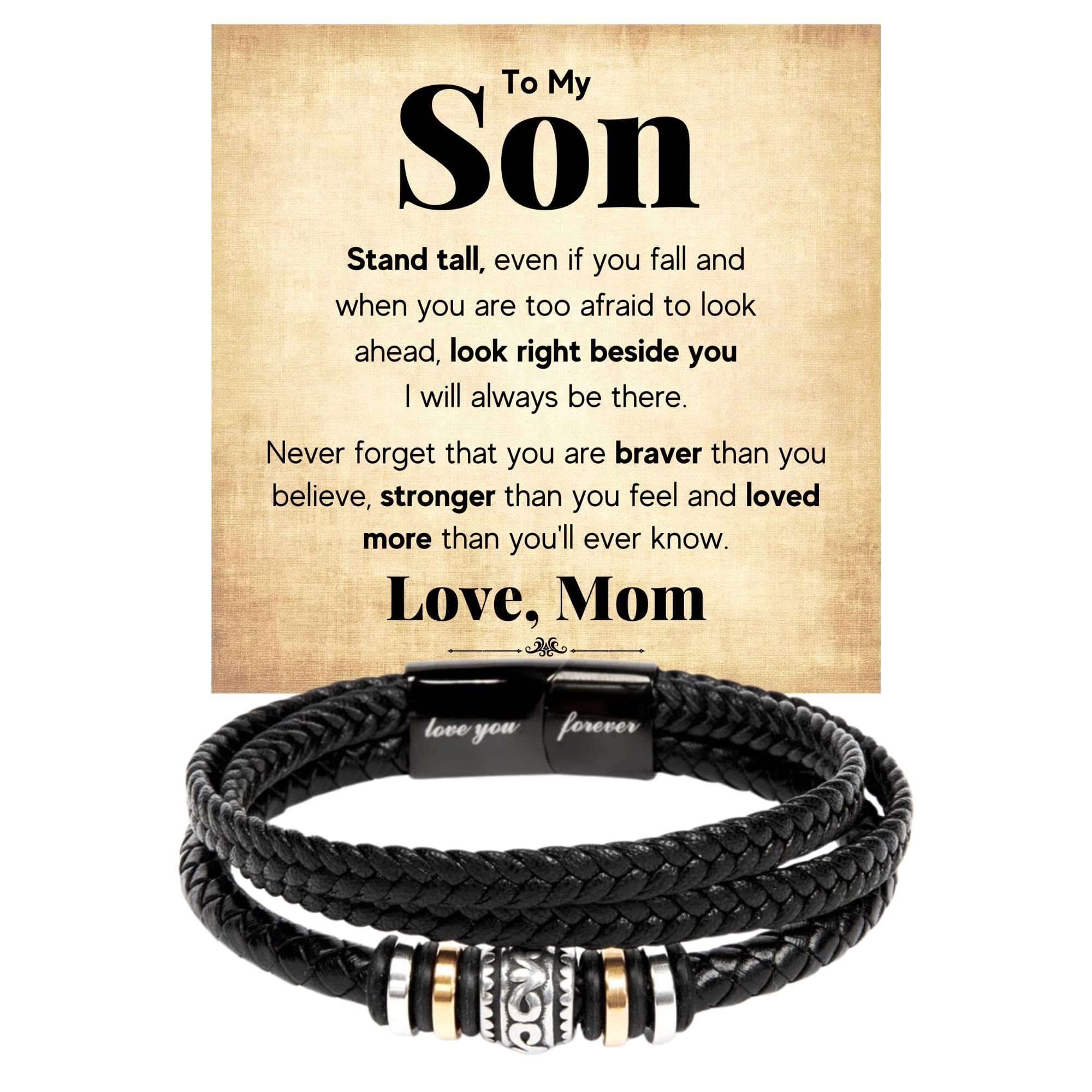 Personalized Engraved Bracelet for Son - Custom Name & Message Birthday Gift with Card & Gift Box - Perfect for Birthdays, Father's Day & Special Occasions