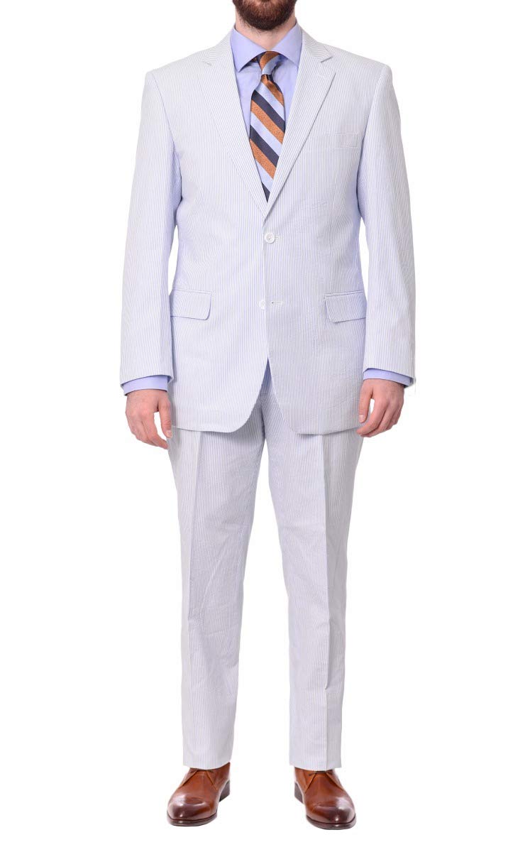 Emigre Men's 100% Cotton Striped Seersucker Suit | Lightweight Summer Business Attire for Weddings & Outdoor Events