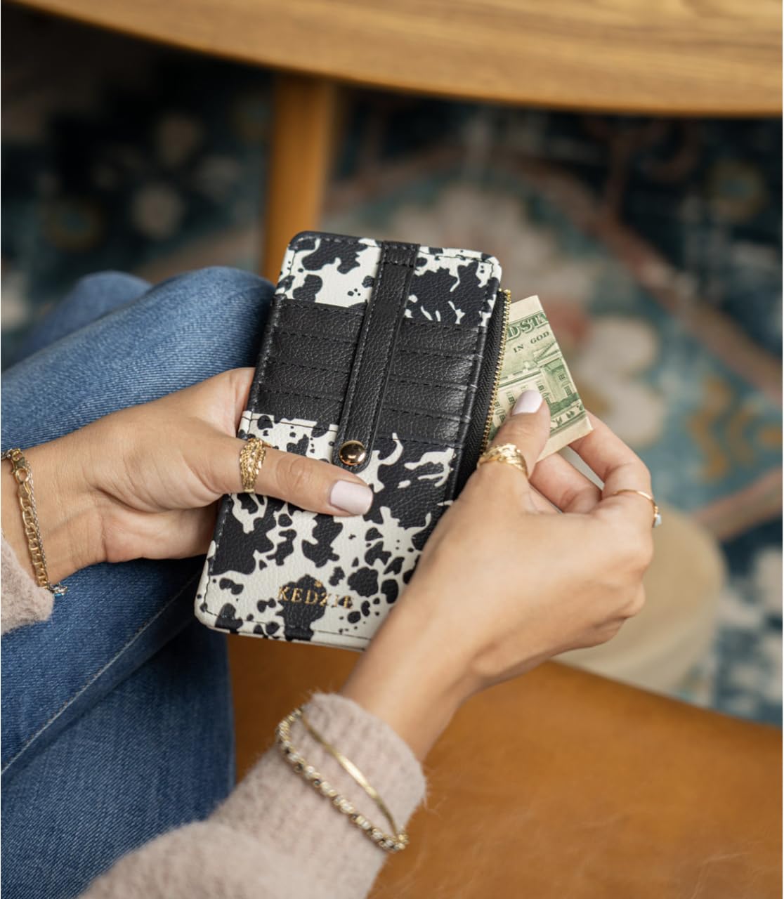 KEDZIE Vegan Leather Women's Zippered Wallet with ID Window - Slim Card Holder for Credit Cards & Cash | Perfect for Everyday Use, Travel & Minimalist Lifestyle (Black V2)