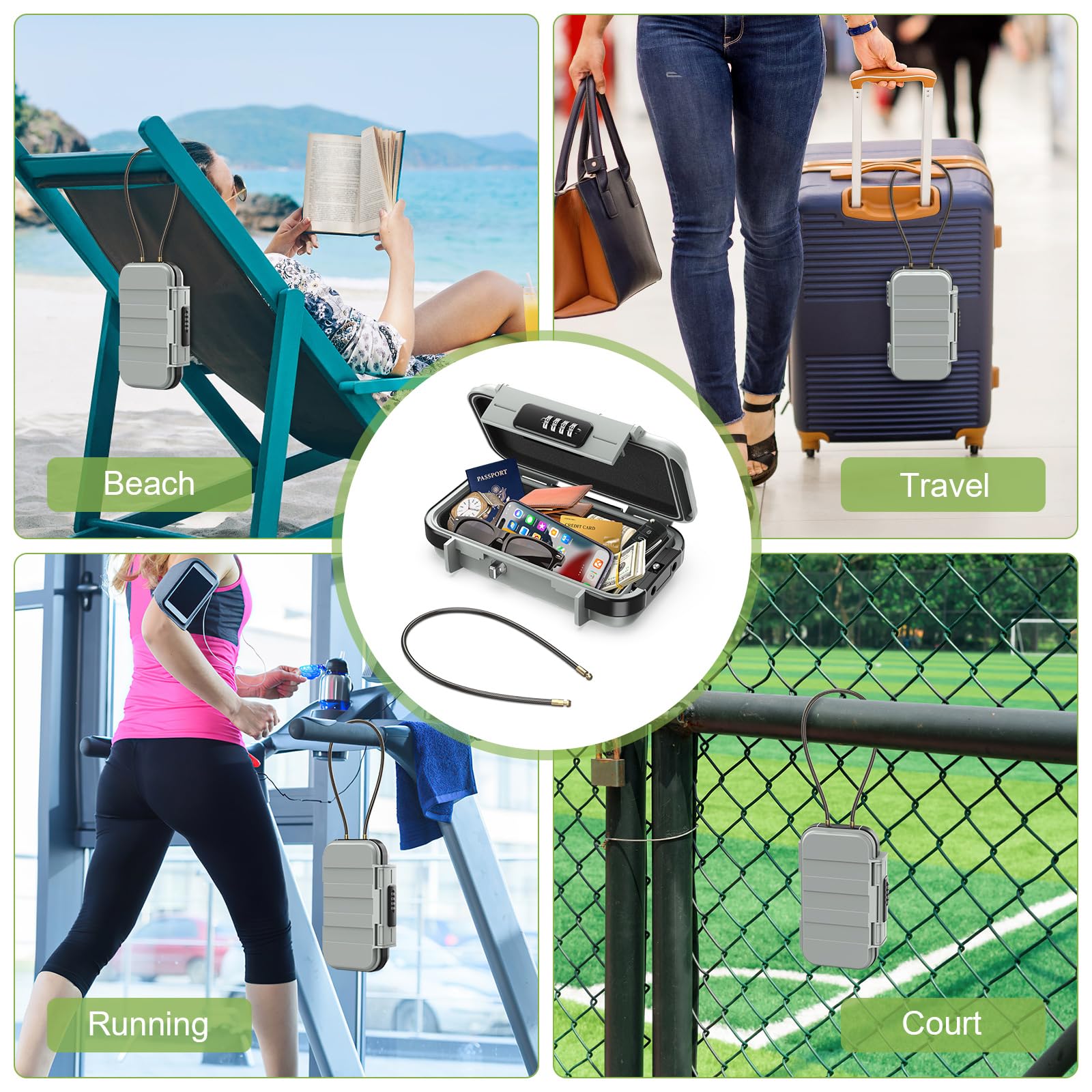 KeeKit Waterproof Portable Combination Lock Box - 4 Digit Secure Personal Safe for Beach, Pool, Gym, Shopping & Outdoor Camping | Durable Gray Storage Solution for Valuables, Phones & Keys