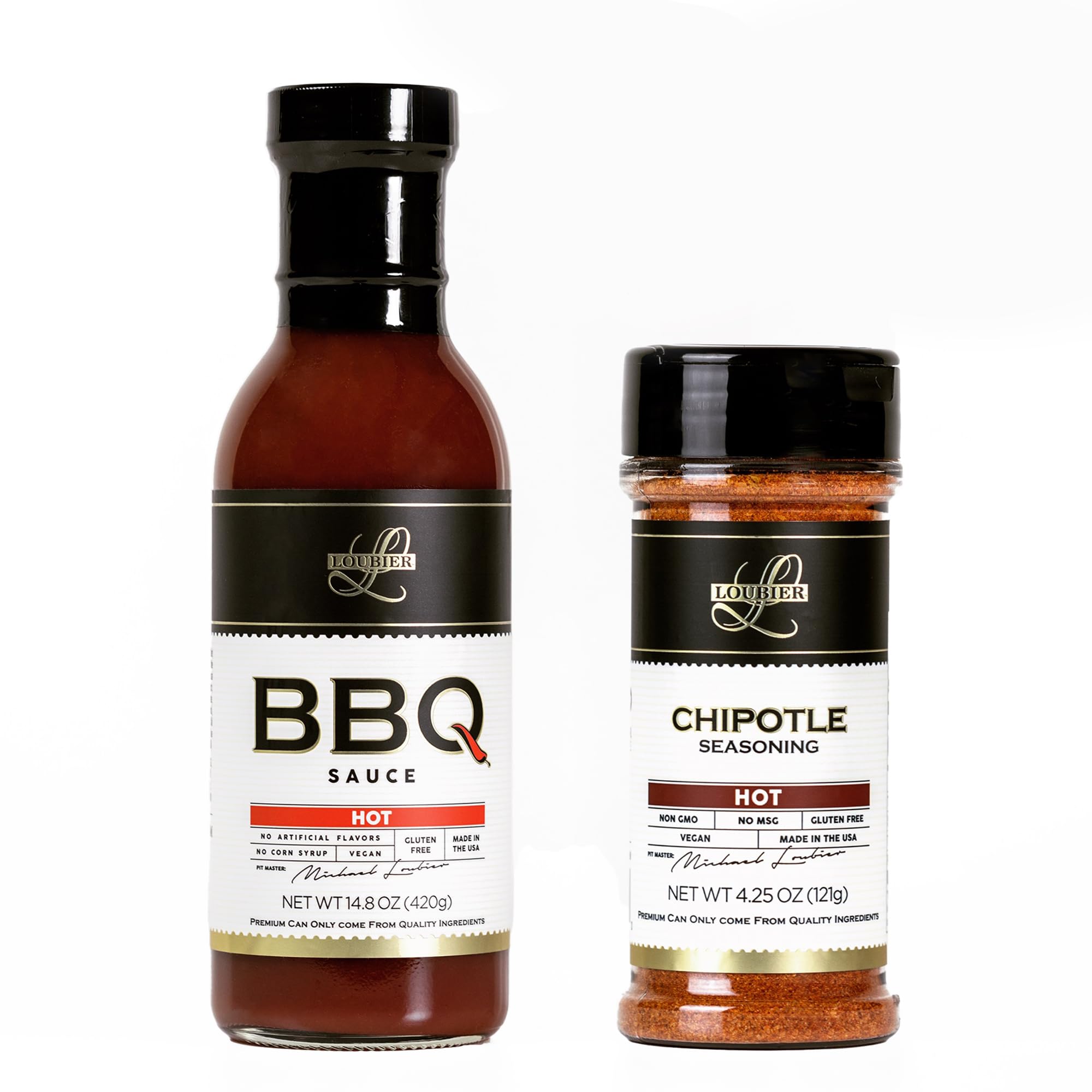 **Loubier's Award-Winning Hot BBQ Sauce & Hot Chipotle Rub – Organic, Gluten-Free, Made in USA – Perfect for Grilling, Smoking, or Roasting Meat & Veggies – Unique Flavor Enhancer**